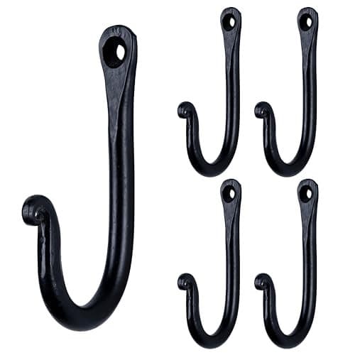 HB Handmade Decorative Hooks for Wall, Wrought Iron J Hook for Coat, Bags, 5