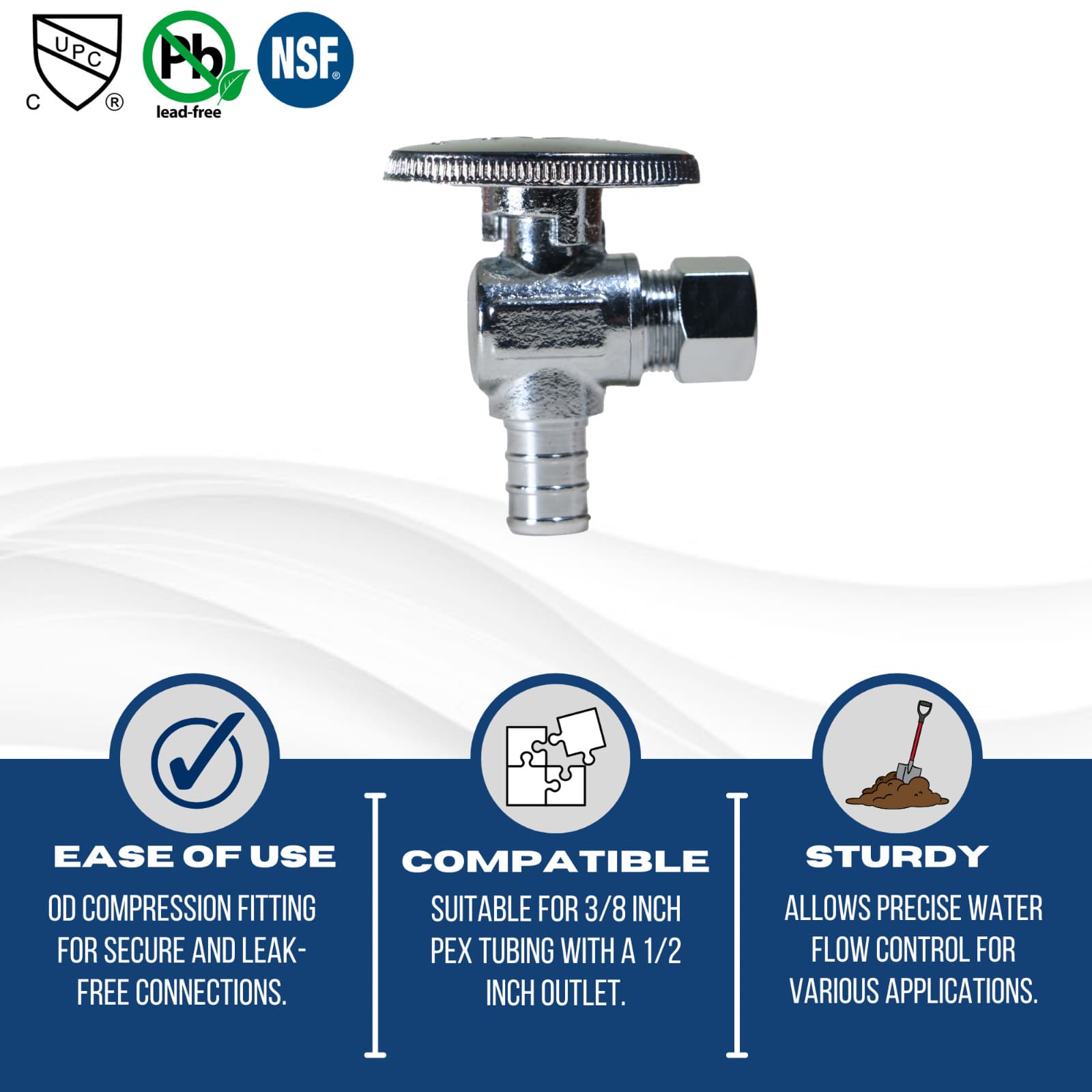 100 Pcs XFITTING 1/2" Pex x 3/8" OD Angle Stop Valve, 1/4 Turn, Lead Free Brass 6