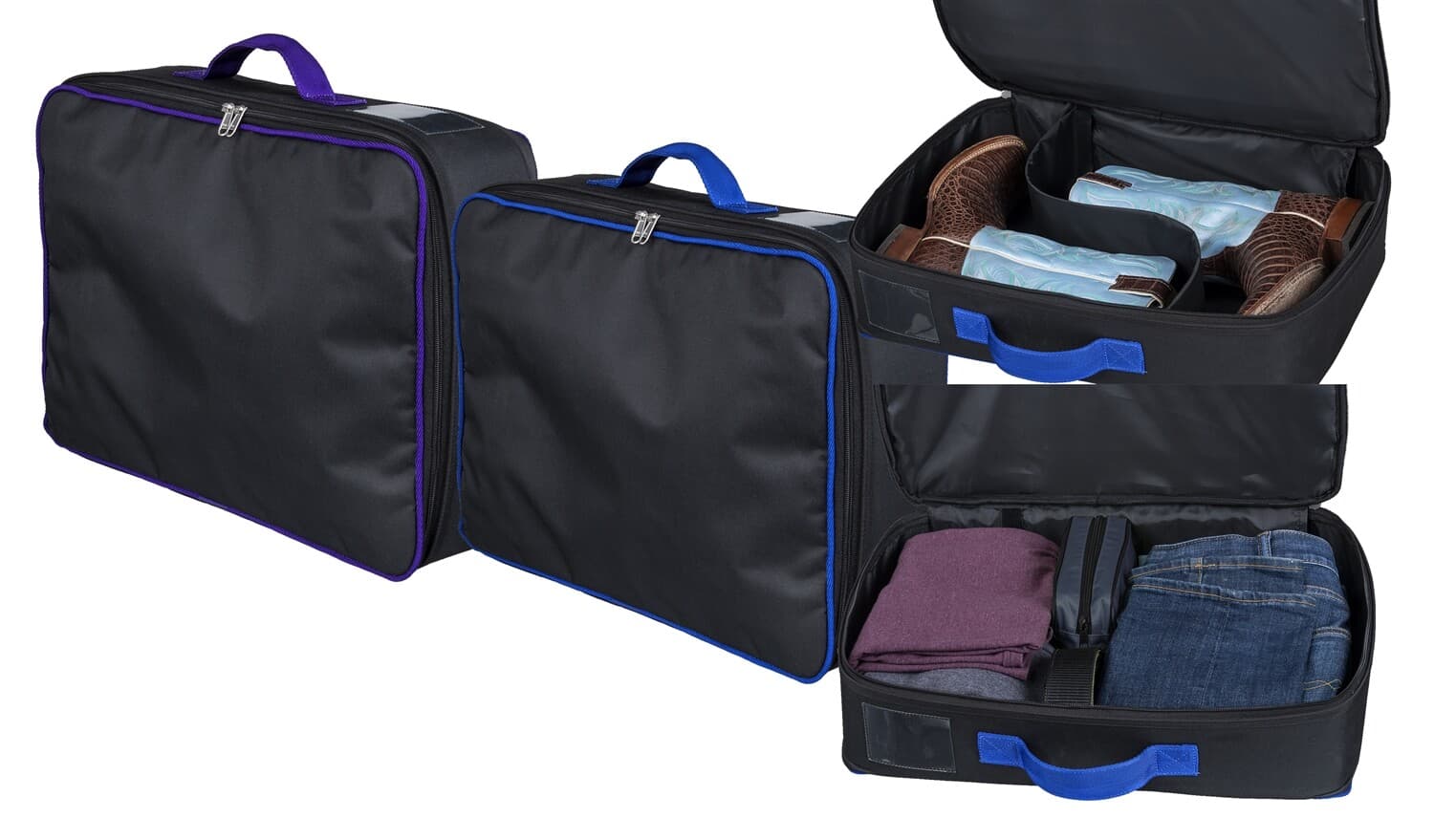 Stackable Protective Boot Case - Black with Blue or Purple Binding
