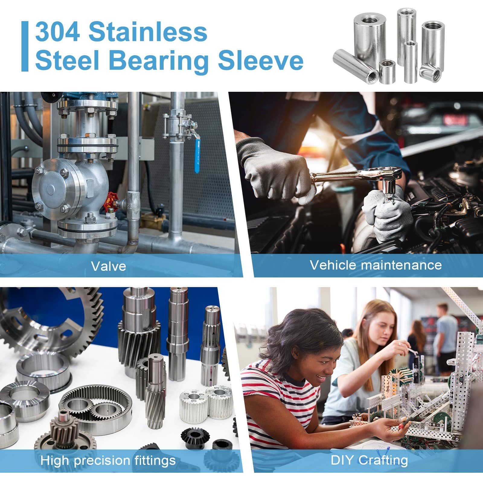 2Pcs 304 Stainless Steel M6x1.0mm Round Coupling Nuts, 0.63x1.18"(ODxH) 6