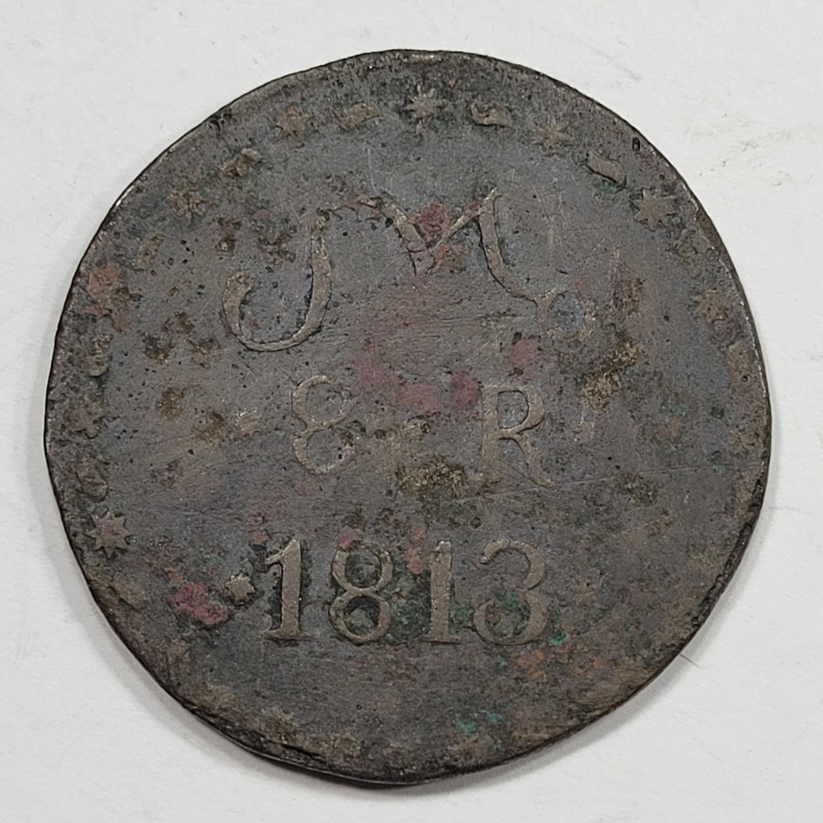 1813 Mexico Oaxaca SUD 8 Reales TC Tierra Caliente Type Cast Bronze *K834 2
