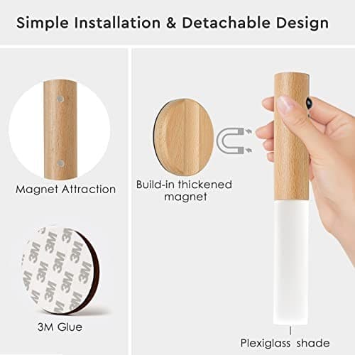  Wall Sconces Set of Two Battery Operated, White Ash Wood Black Sensor-2PCS 3