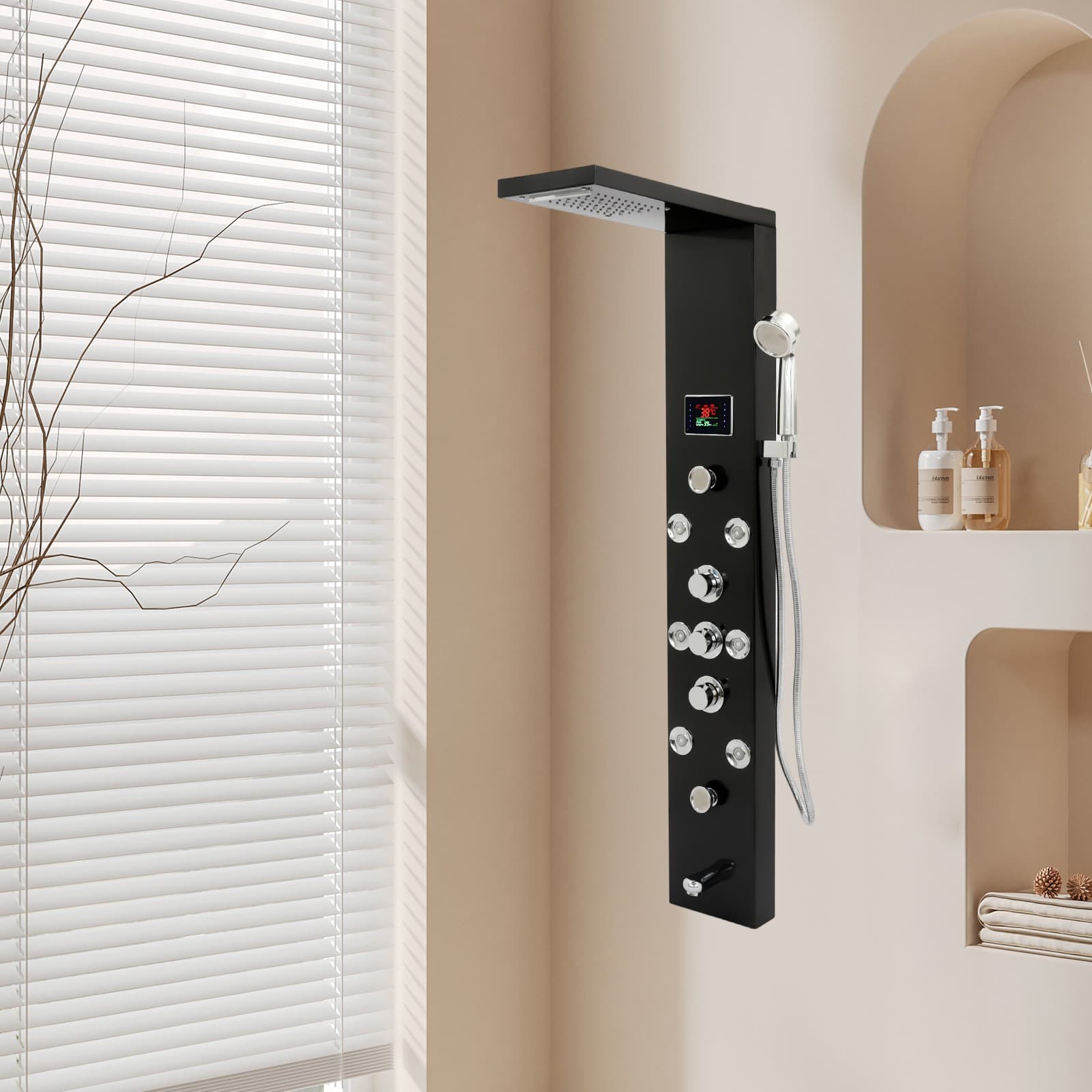 LED 3-Handle Shower Kit Shower Panel Tower System Rainfall Shower Head Waterfall 3