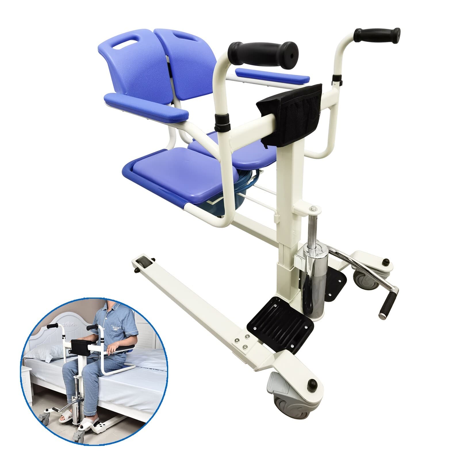 OPEN BOX  330LB Patient Lift Transfer Chair for Elderly/ Disabled with a Bed Pan 3