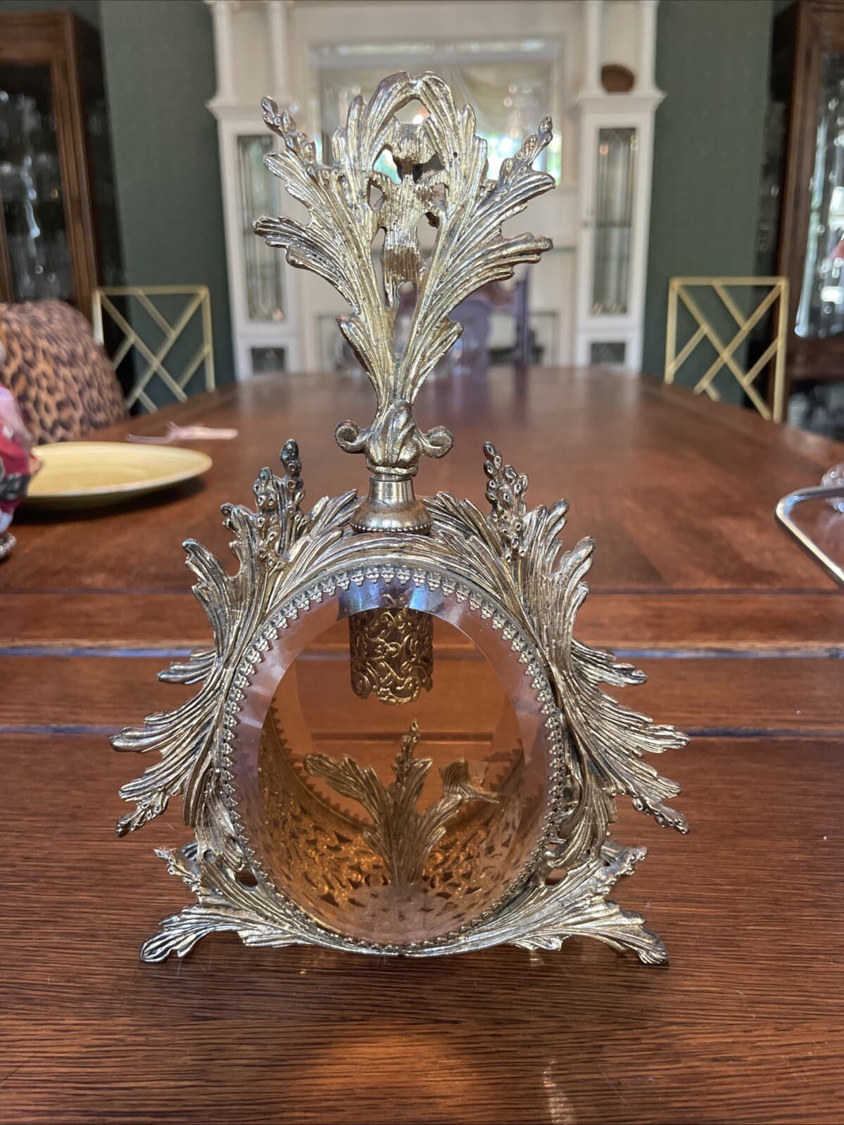 Vintage~Ormulo Matson~GOLD CHERUB Perfume Bottle AMBER GLASS VANITY Hollywood 5