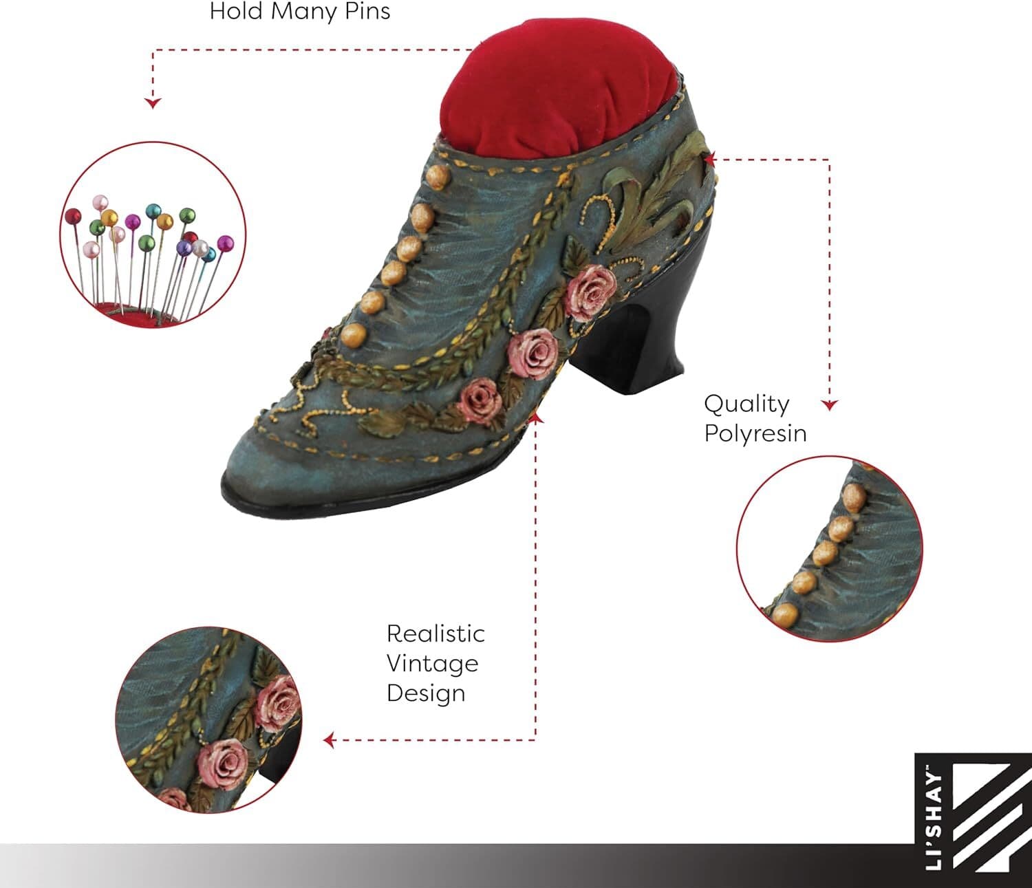 Li'Shay Shoe Shaped Pincushion, Vintage Victorian Style 4