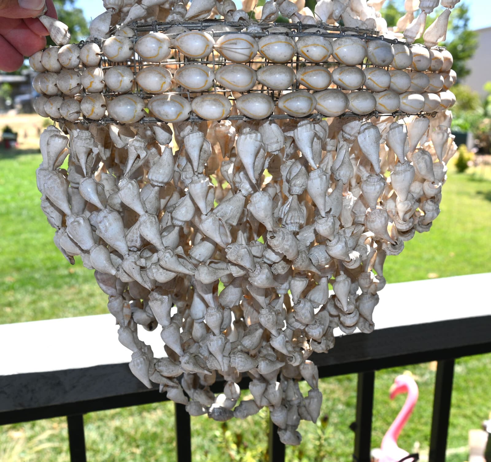Vtg Sea Shell Cowrie Tiered Chandelier Decorative Indoor/Outdoor Beach Boho 35" 4