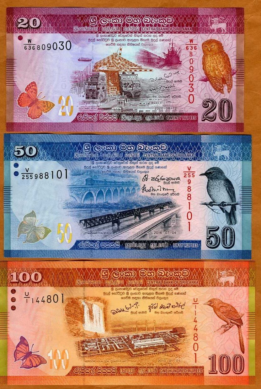 SET Sri Lanka, 20-50-100 Rupees, 2010-2022, P-123-124-125, UNC Colorful