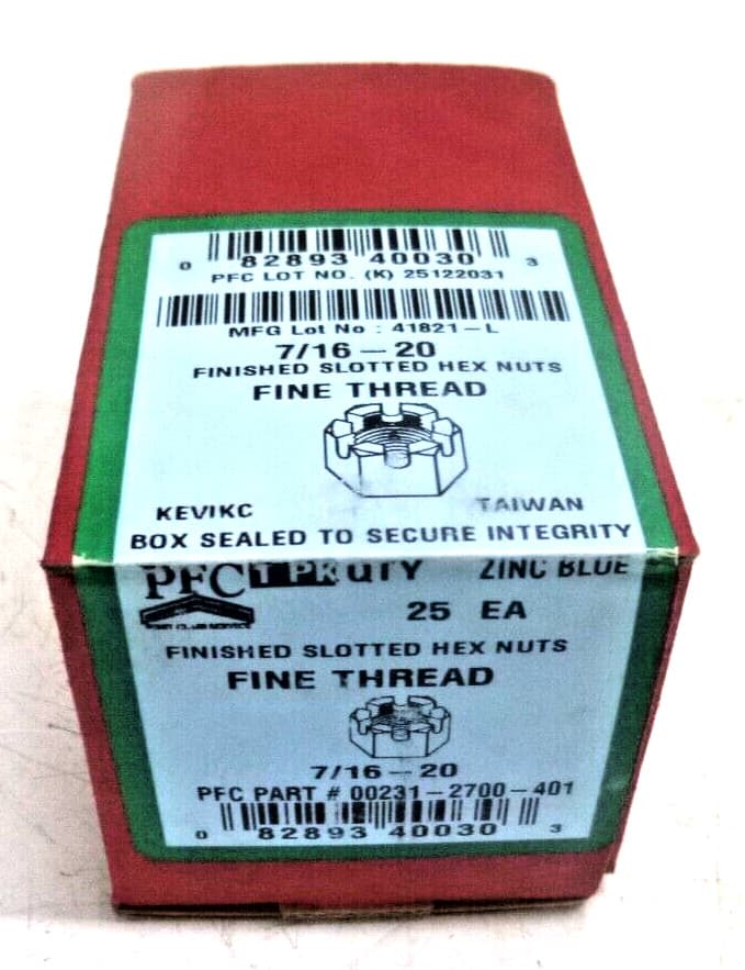 NEW Castle Nut: Inch, Zinc Plated, 7/16"-20 Thread Size, Gr. 2, 25pk, 287260-PG 2