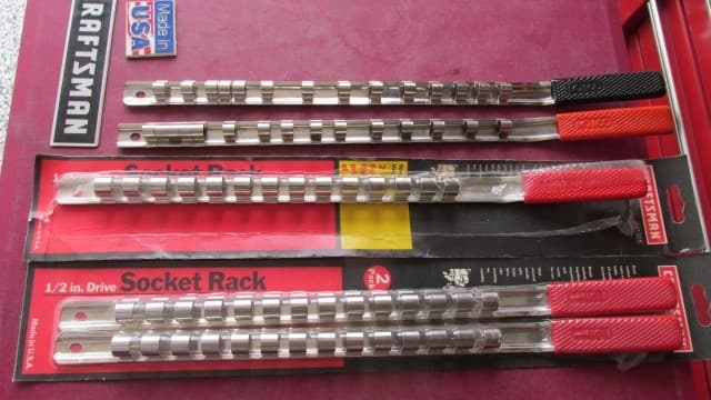 Lot of 5 Craftsman USA Socket Rack Rail Holders ~ 3/8" & 1/2" Socket Organizers 3