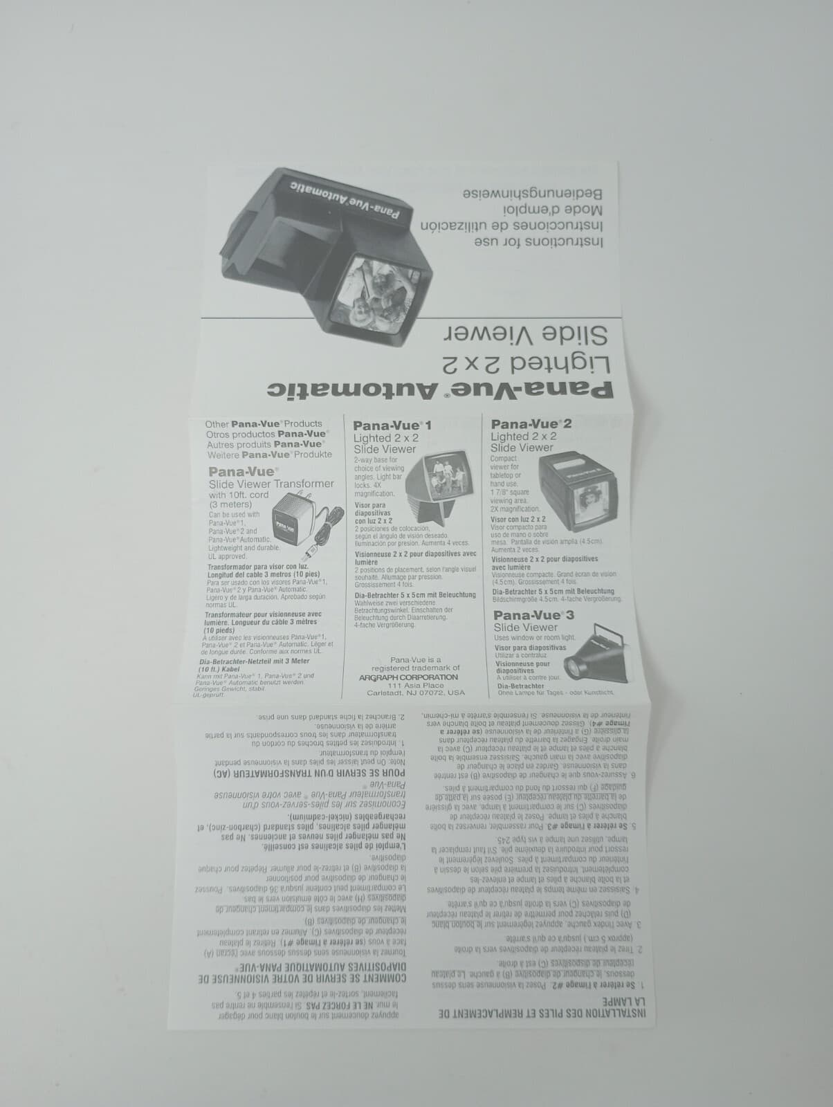 Pana-Vue Automatic Lighted 2x2 Slide Viewer Instructions For Use INSERT ONLY  4