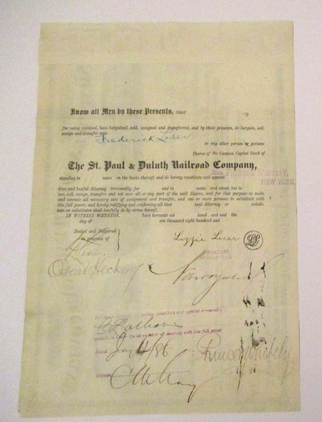 SCARCE OBSOLETE ANTIQUE 1883 SAINT PAUL & DULUTH RAILROAD CO STOCK CERTIFICATE 2