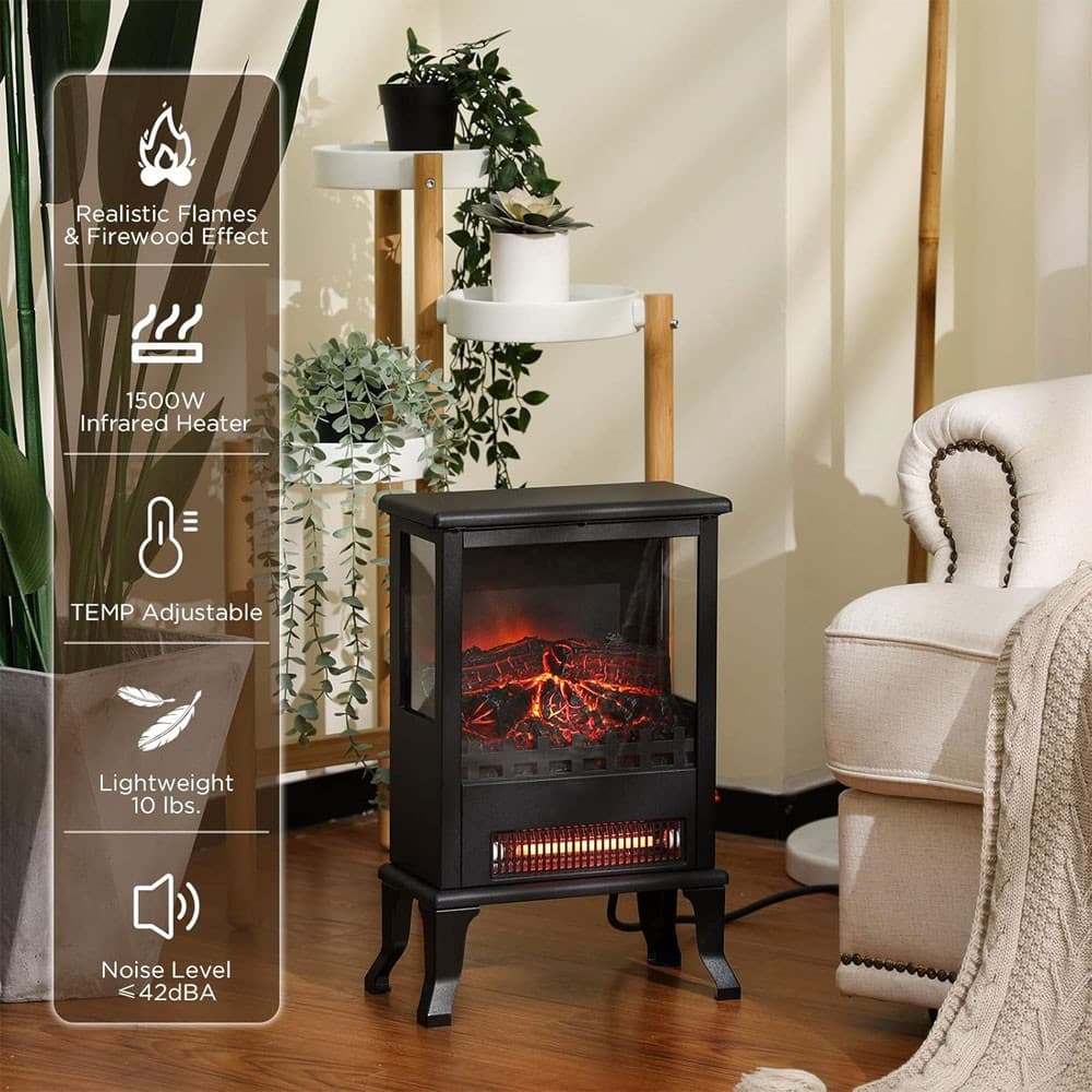 Electric Fireplace Stove,1500W Infrared Fireplace Heater with 3D Realistic Flame 2