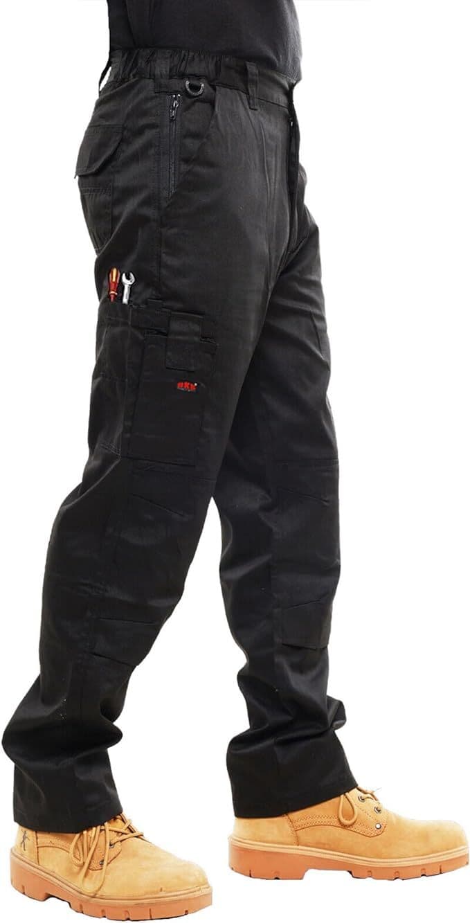 Mens Cargo Combat Work Trousers with Knee Pad Pockets by BKS - BLACK or NAVY