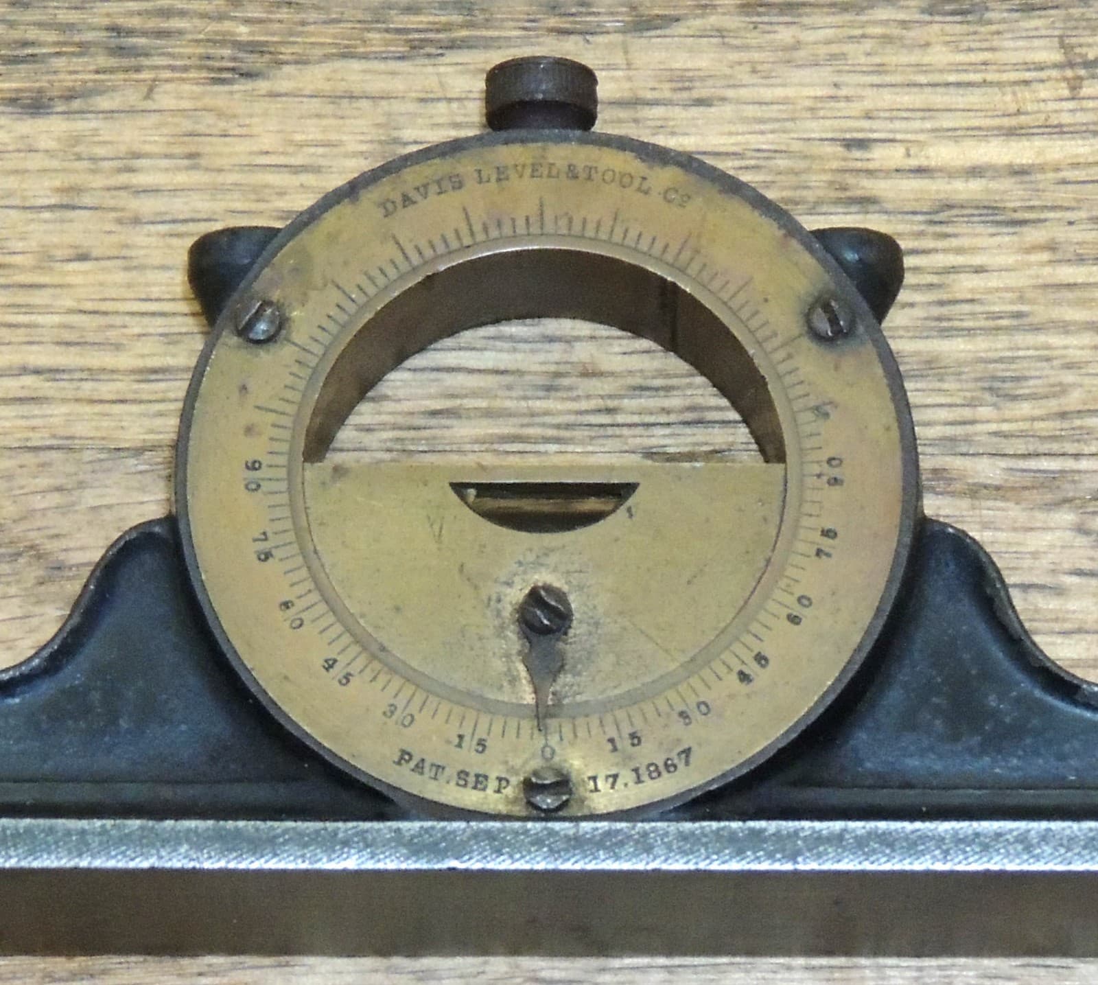 1867 PATENT 6” DAVIS LEVEL & TOOL Co. MANTLE CLOCK INCLINOMETER LEVEL-ANTIQUE 3