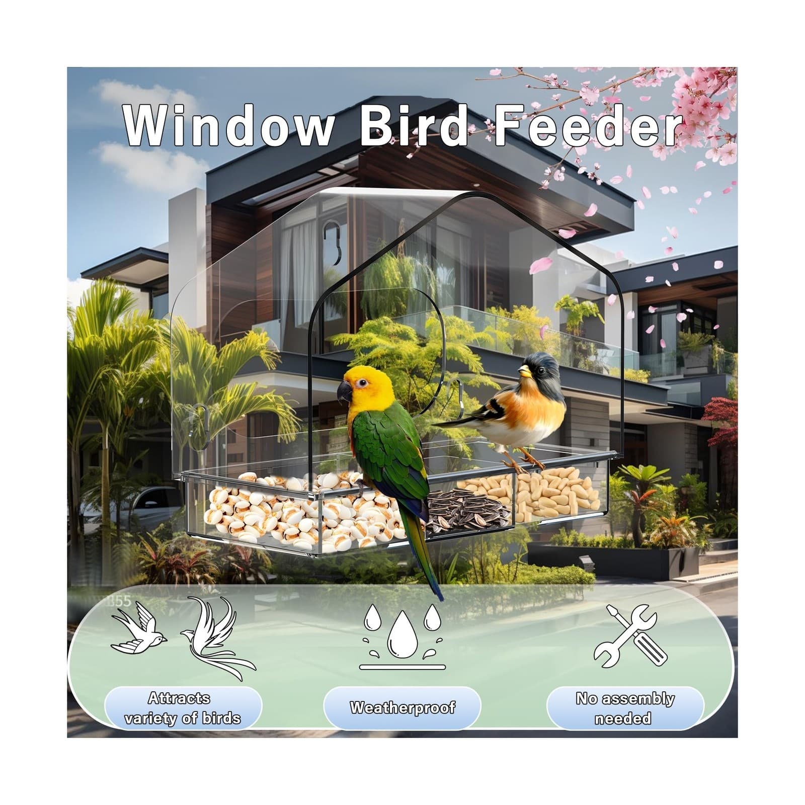 Clear Window Bird Feeder with 3 Strong Suction Cups and Detachable ... Fast Ship 2
