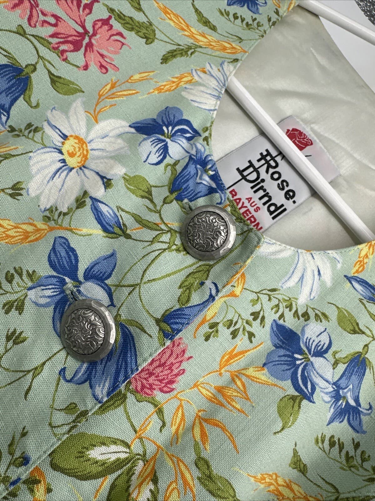 Rose Dirndl Bavarian dress Size Small Viscose Linen Floral 2