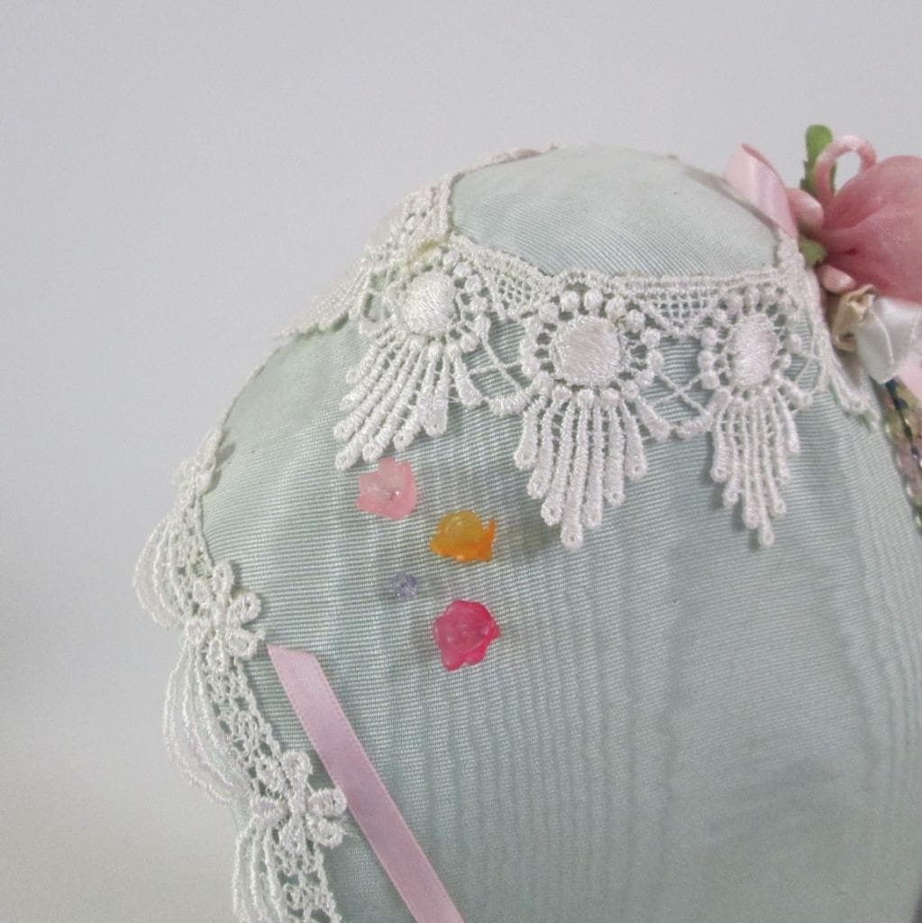 Handmade Jewelry Holder Victorian Theme Padded Necklace Display Ribbon Roses 5