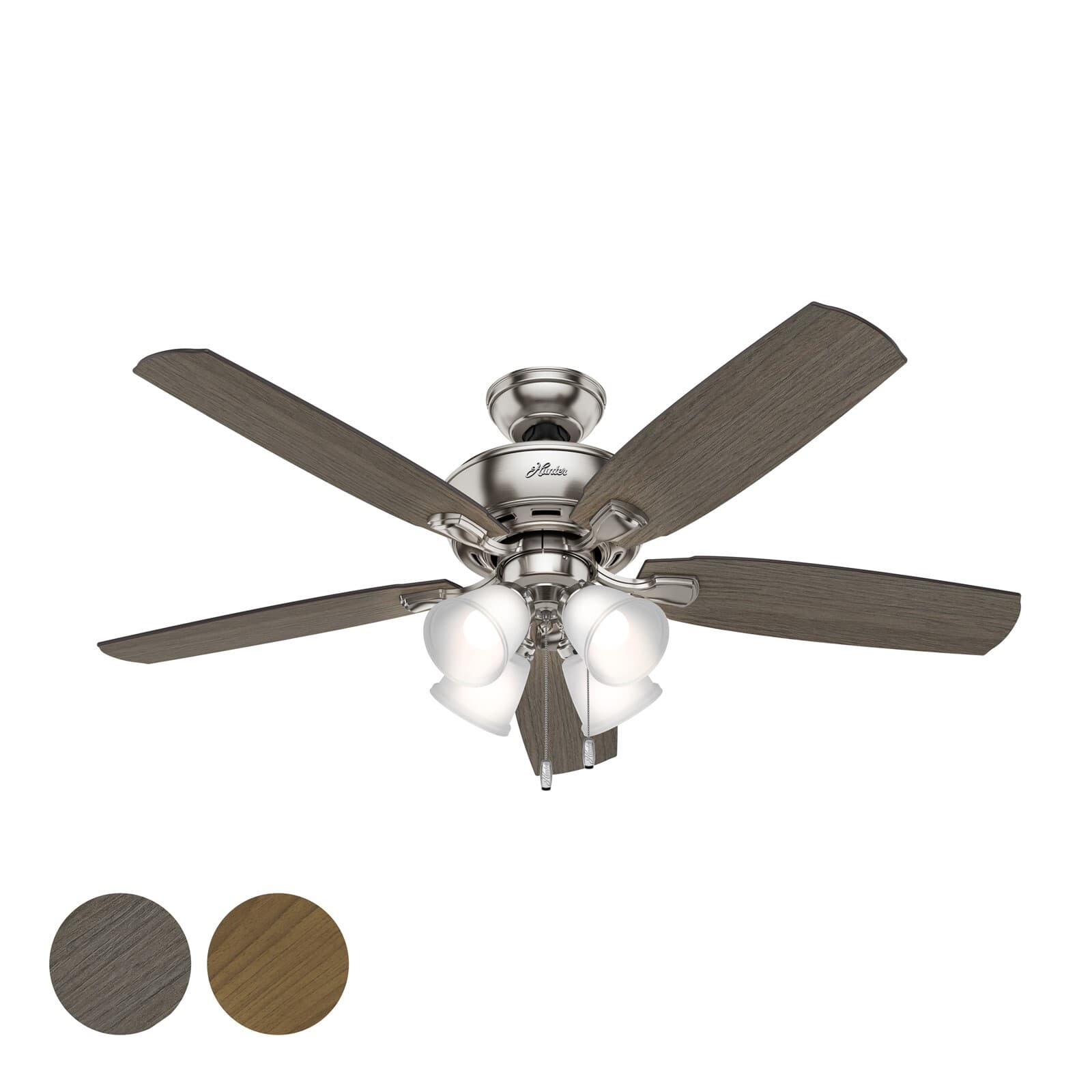 Hunter Fan 52 in Brushed Nickel Finish Ceiling Fan with Four Dimmable LED Lights