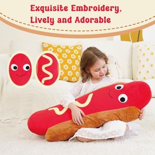 Giant Hot Dog Plush Pillow – Funny Food Plush Toy, Soft Stuffed Hot Dog 35 Inch 4