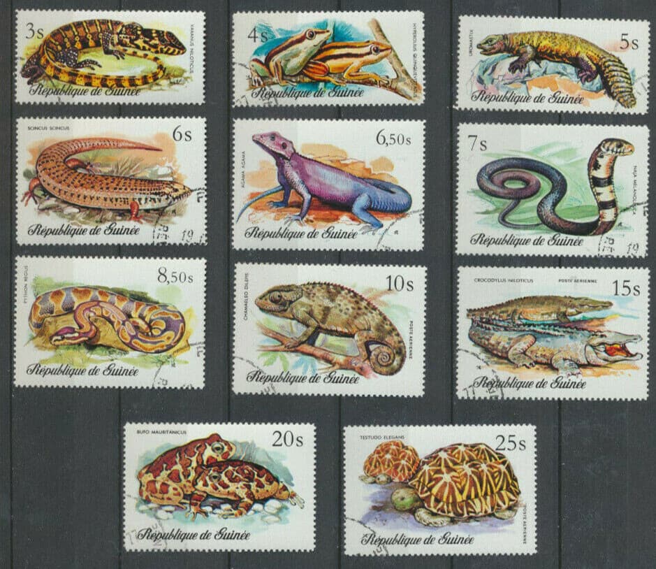 Guinea #744-751, C134-136 CTO CPLT Snakes and Reptiles