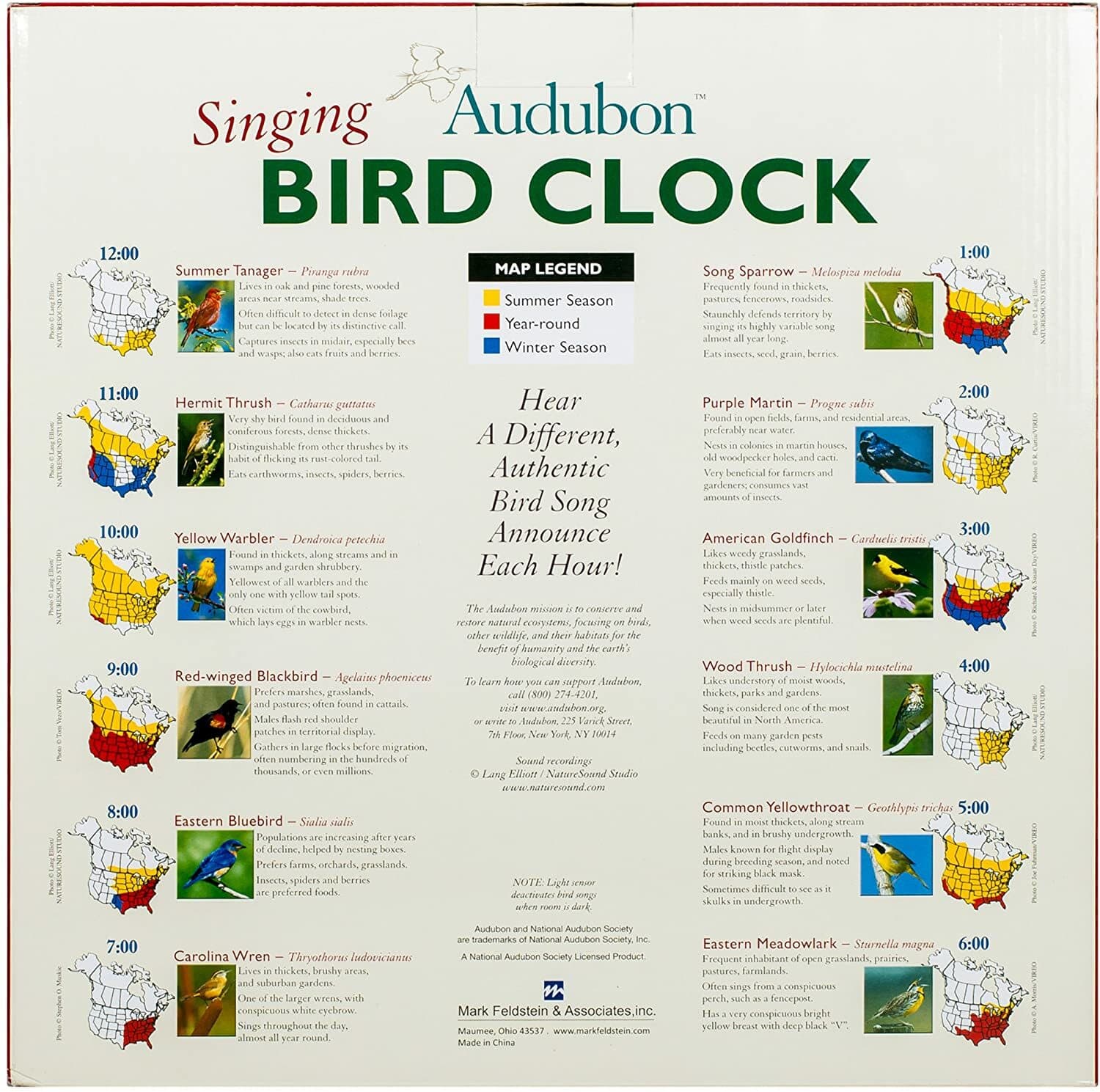 Audubon Society Singing Bird Wall Sound Clock, 13 Inch, Green 4