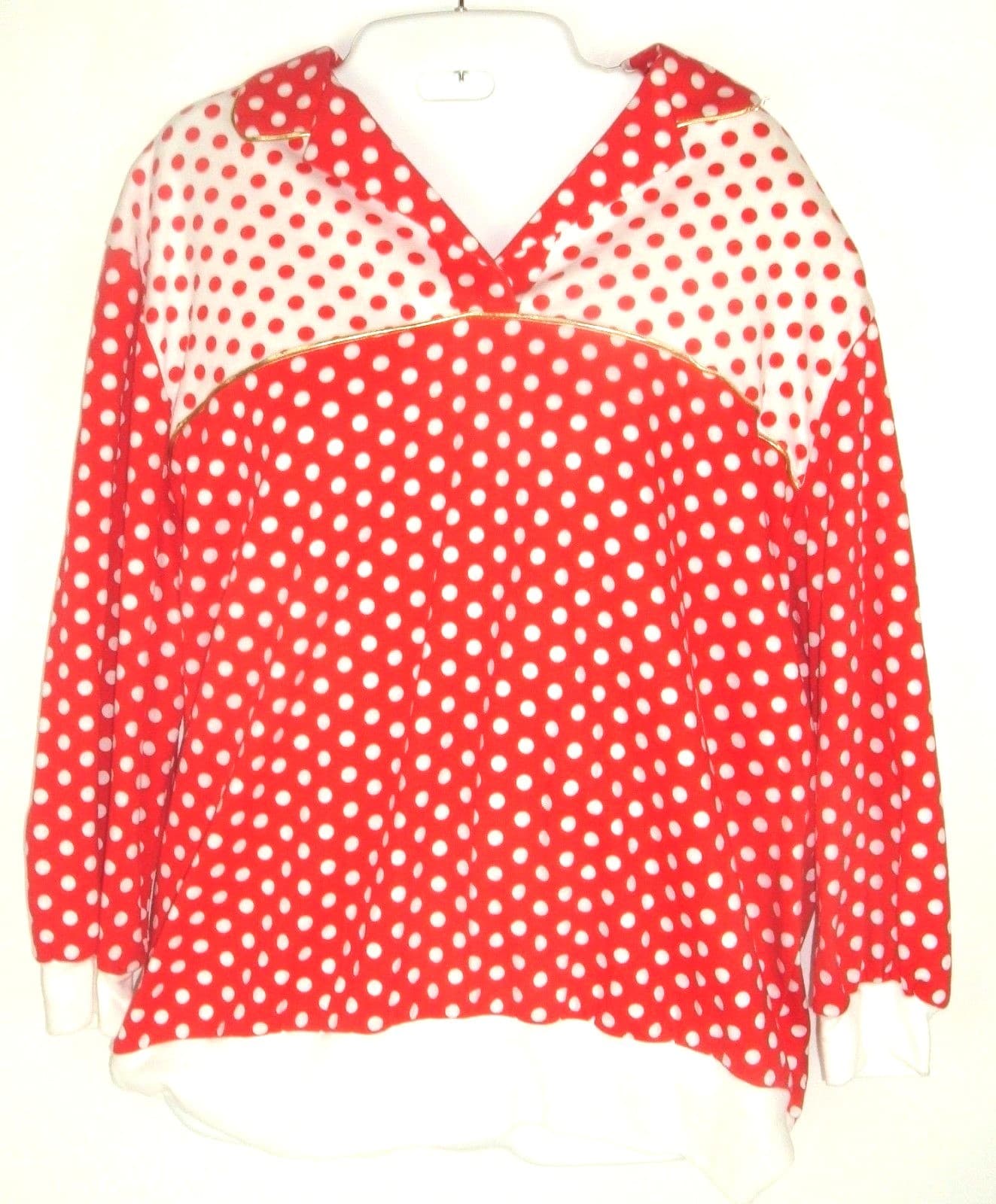 Vtg Top Jefferey B for Jessport Red White polka dot popover mod Blouse Sz L NOS 2