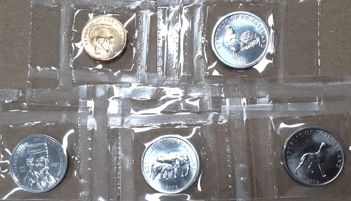 2002-05 Somaliland 5 Coin UNC Set (5, 10 & 20 Shillings) Sealed in Plastic