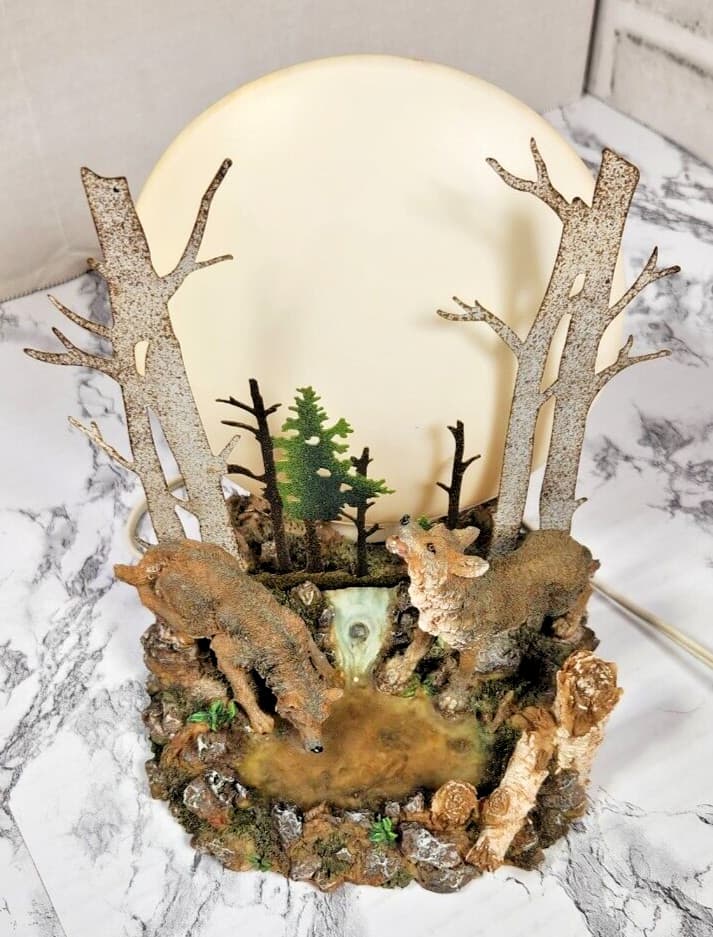 American Indian Rustic Wolves Wolf Cabincore Western Light Moon Watering Hole 2