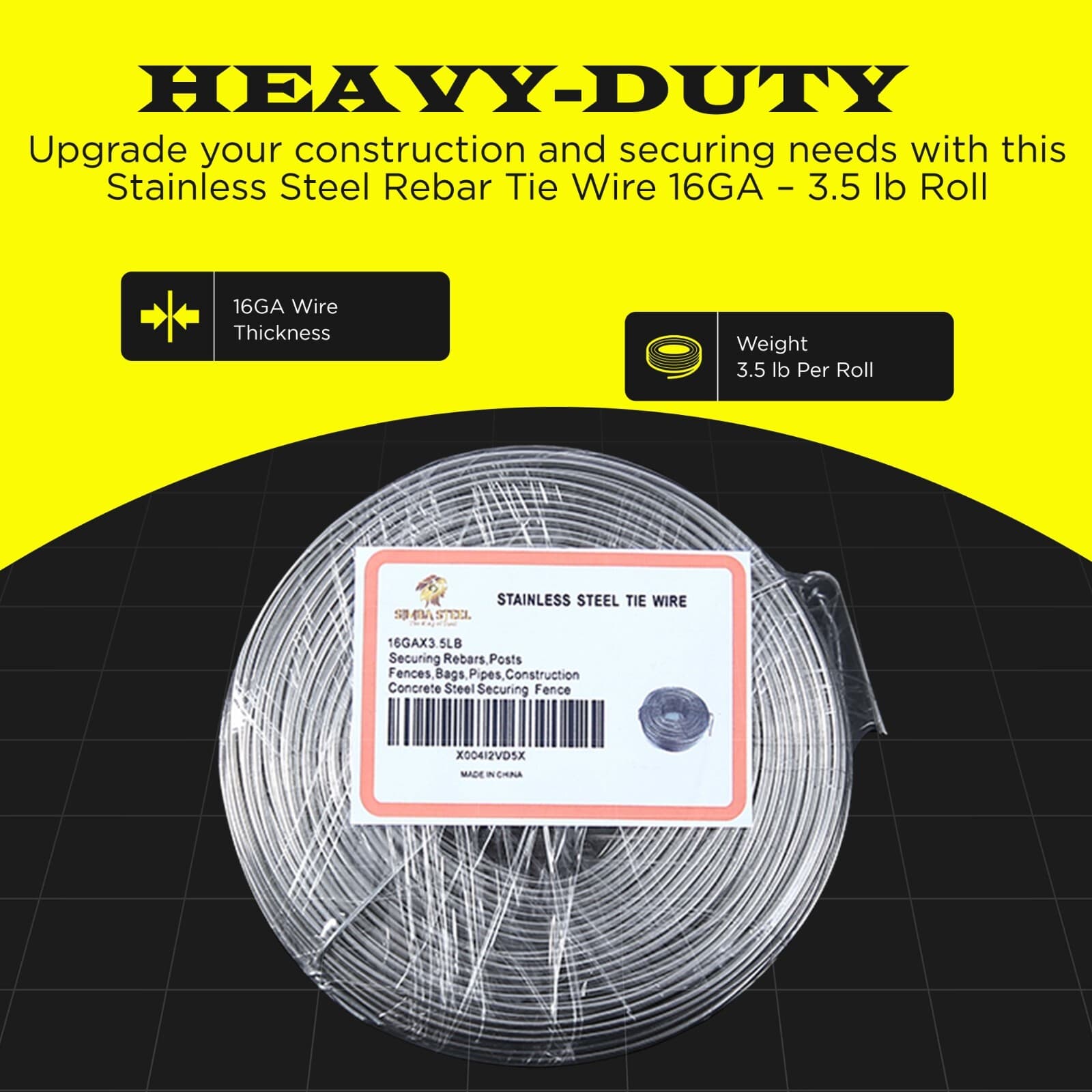 Stainless Steel Tie Wire, 16 Gauge , 3.35lb Rolls 1 - 100 Qty SIMBA STEEL 2