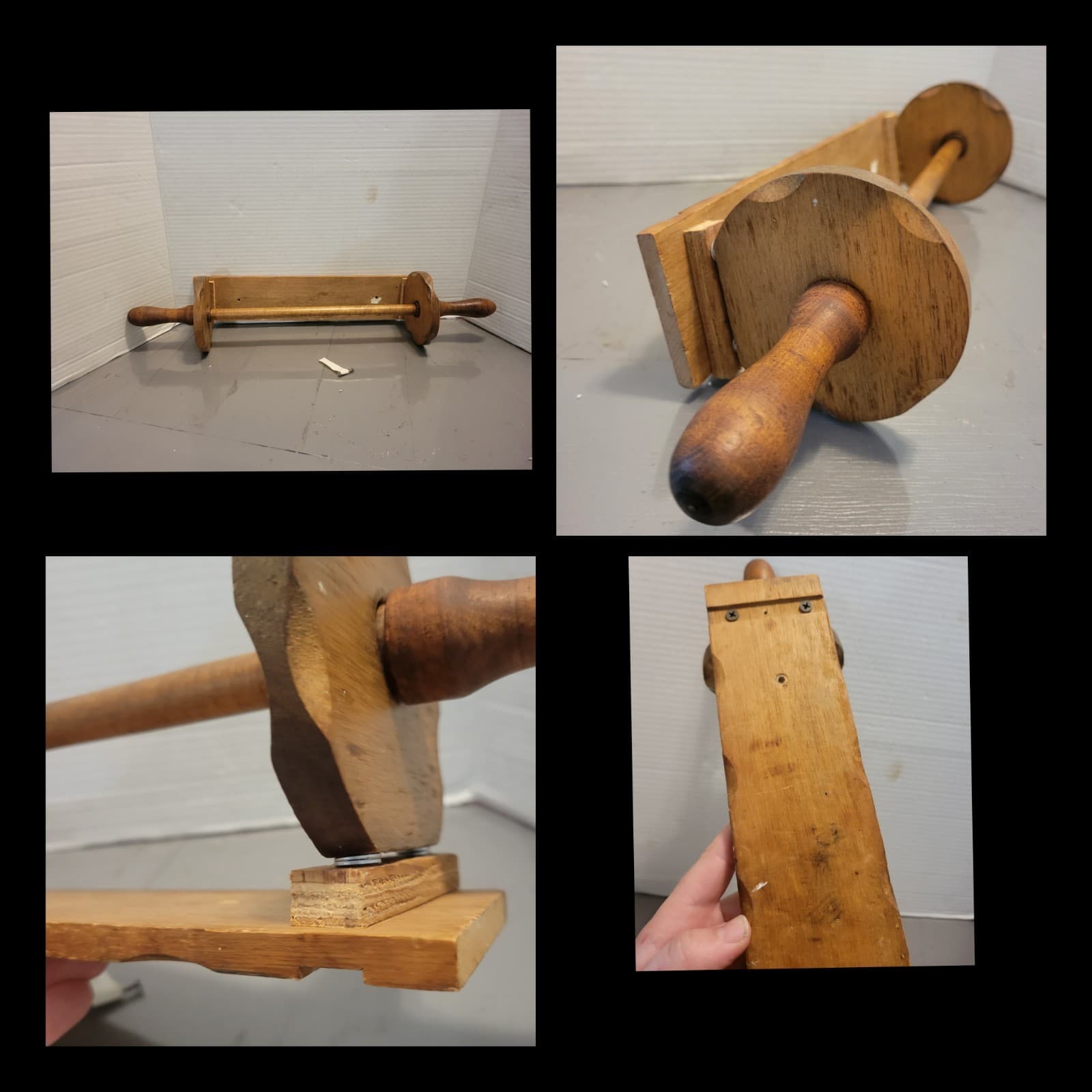 Vintage Wooden Paper Towel Holder Wall Mount Solid Wood Roller Rolling Pin