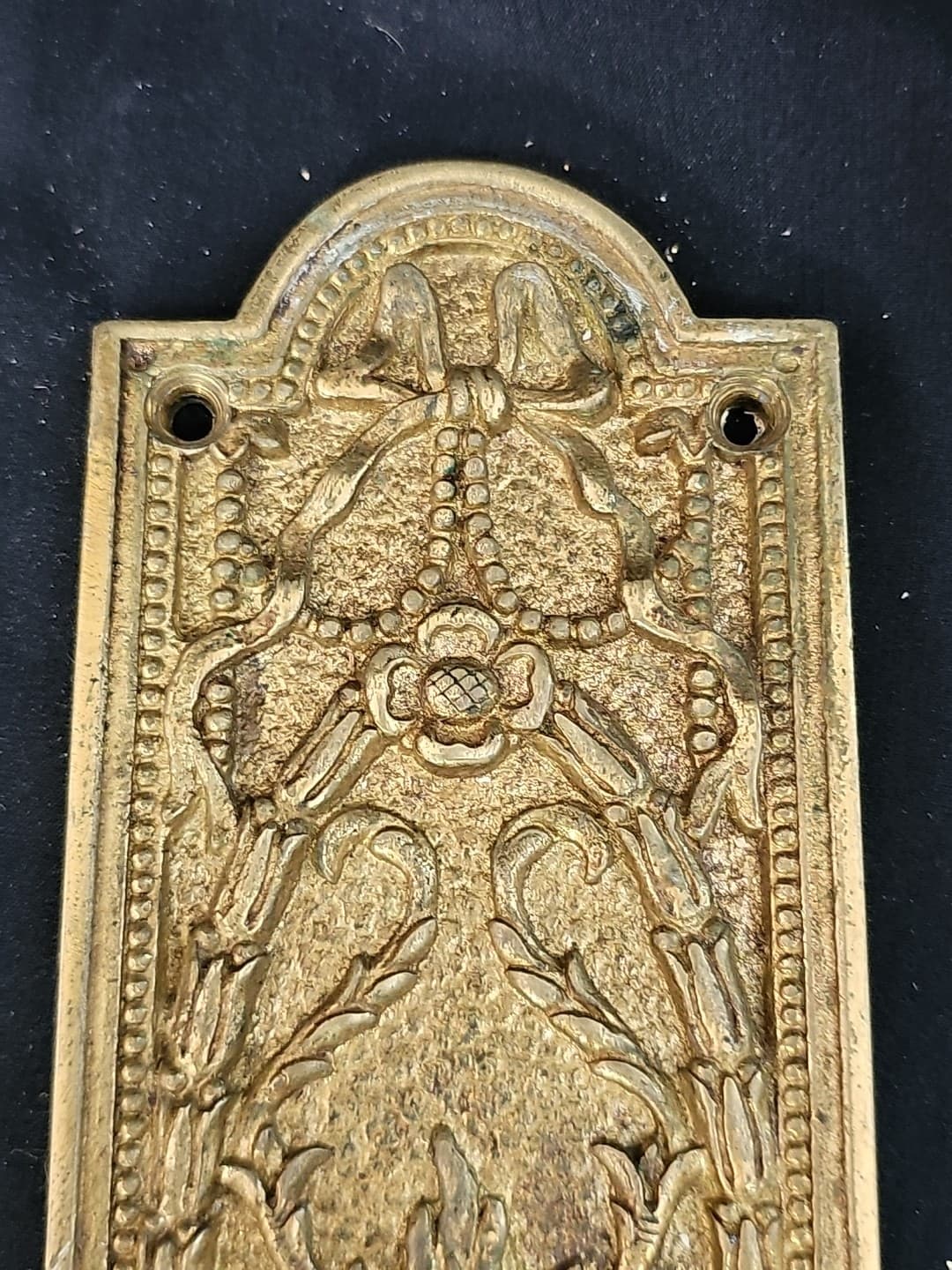 VTG Nice Patina Architectural Victorian Solid Brass Door Push Plate 10"x3" Torch 2