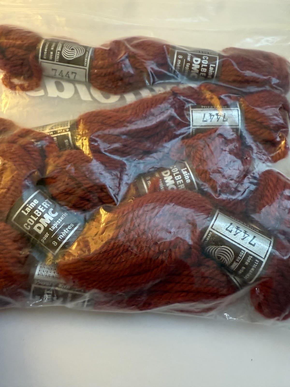 Lot of 16 skeins DMC wool Colbert yarn Maroon #7447 Green #7771 NEW 2