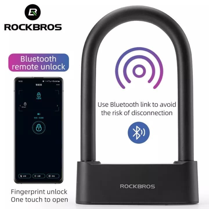 ROCKBROS Bike Intelligent Lock Smart Fingerprint U Lock Bluetooth Phone Control 3