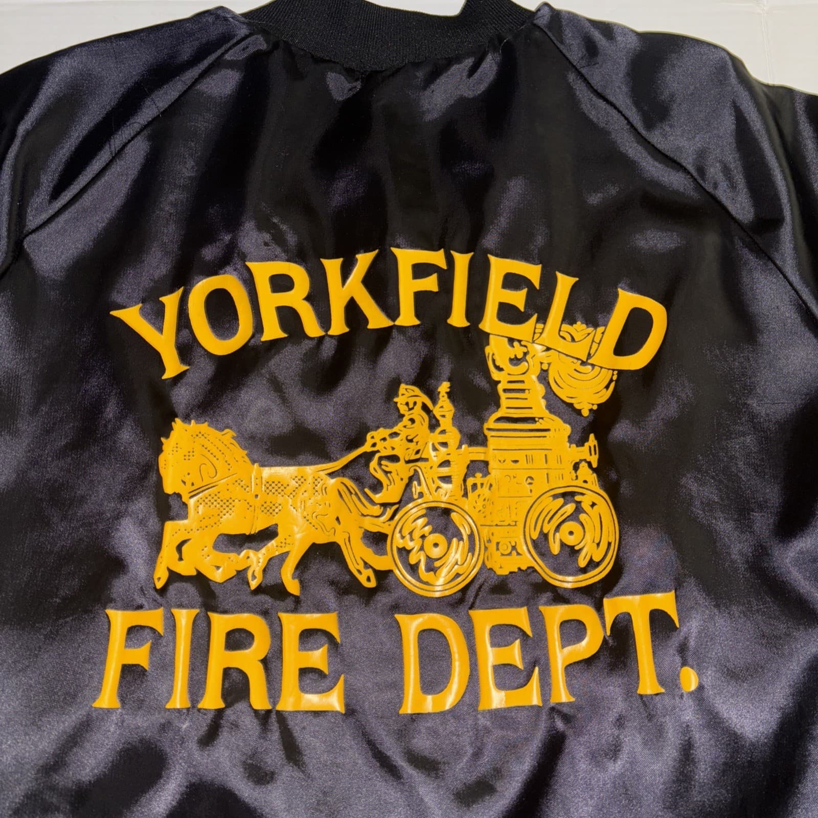 VTG Fire Dept Jacket Satin Bomber Yorkville Chicago Size XL Engine King Louie