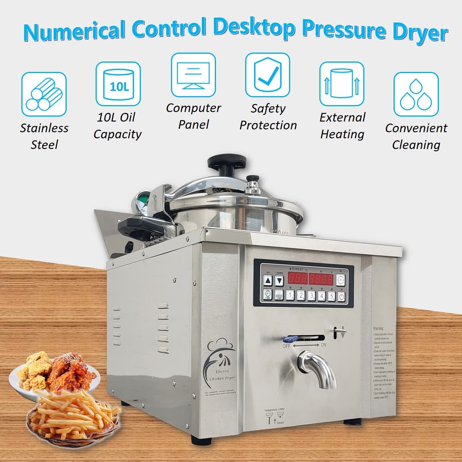16L Stainless Pressure Fryer Fried Chicken Stove Numerical Control Desktop 220V 3