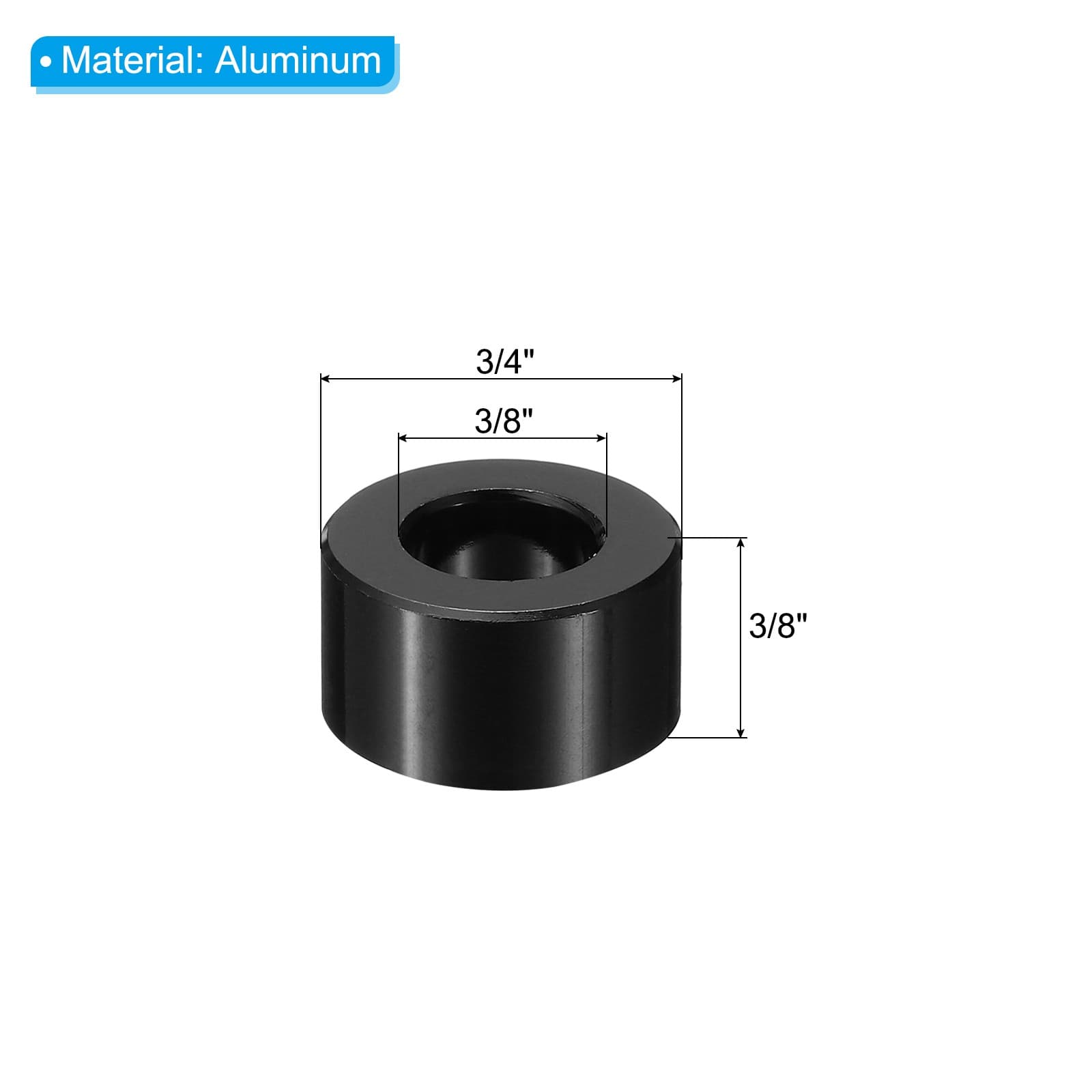 5 Pcs M10 Aluminum Spacers Metal Spacer Aluminum 3/8" ID x 3/4" OD x 3/8" L 2