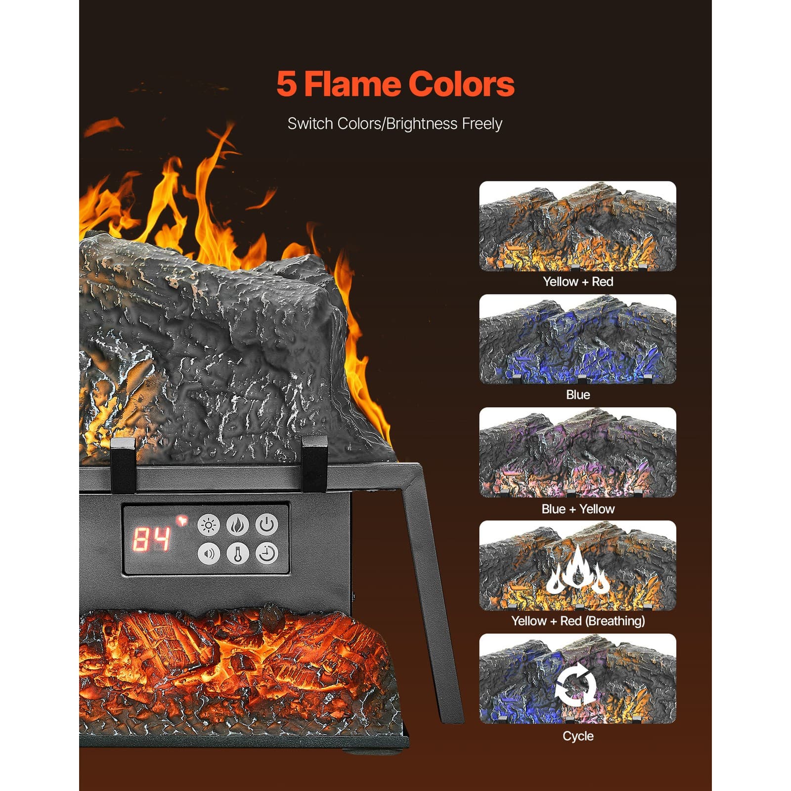 25 Inch Electric Fireplace Log Heater with Crackling Sound Timer Remote 3