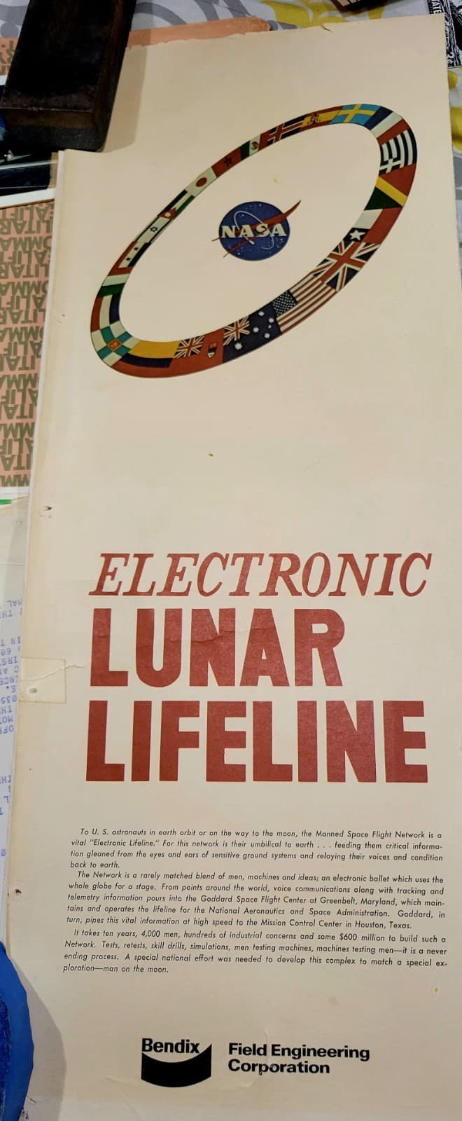 Vintage 1960s NASA “Electronic Lunar Lifeline” Poster – Bendix Apollo Era