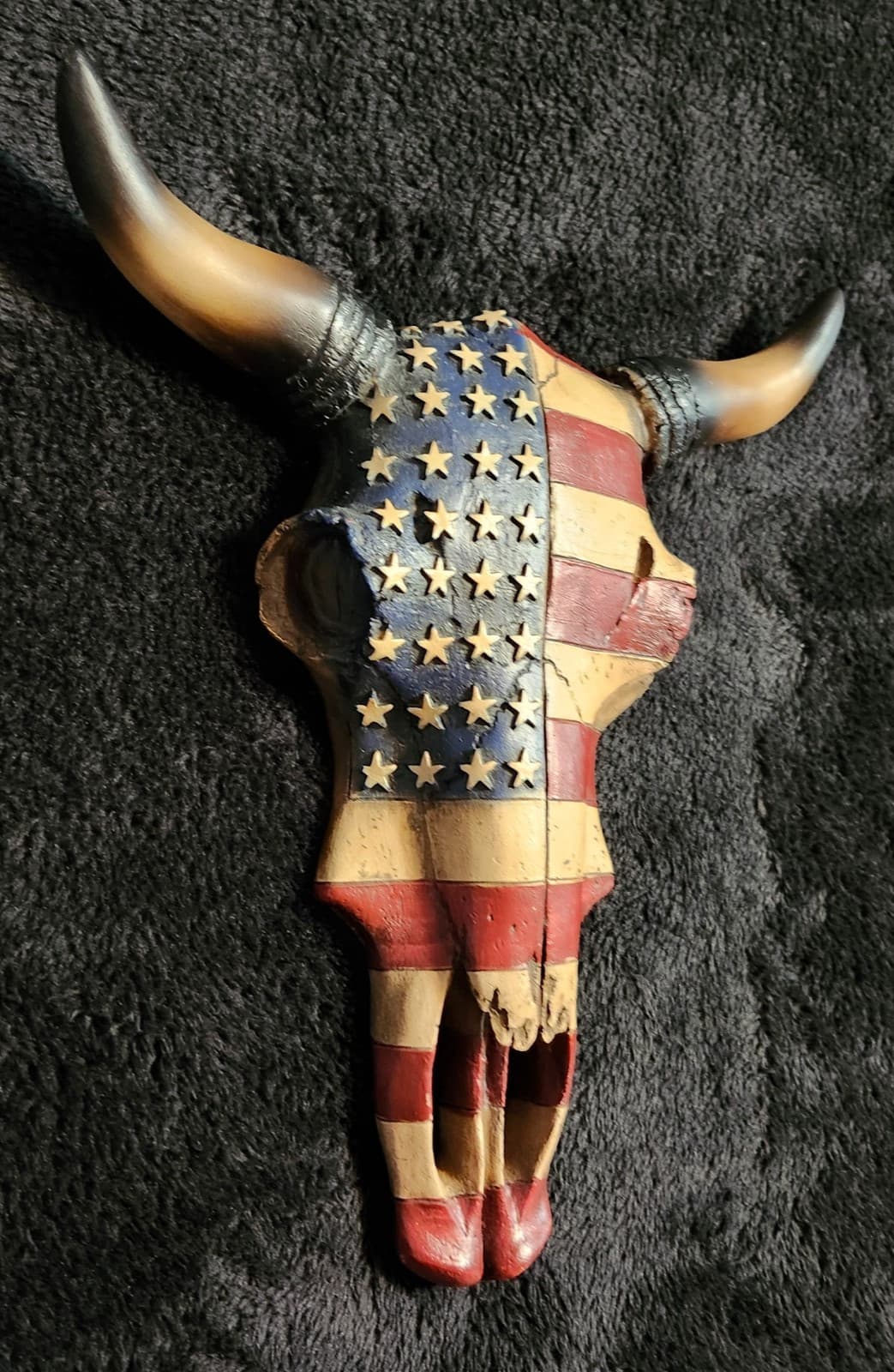 Western Patriotic USA  Flag On Resin Steer Head And Horns 4