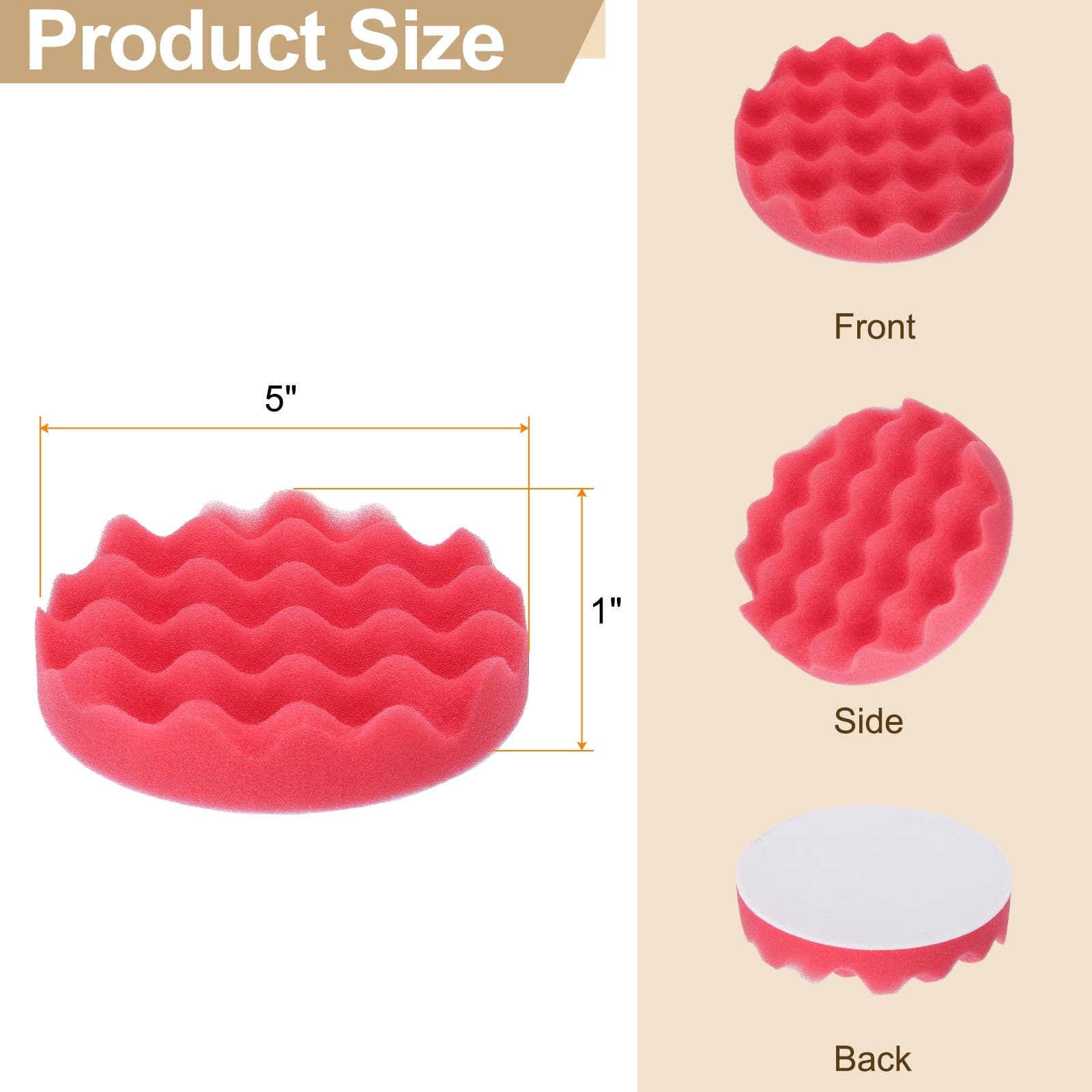 2pcs Buffing Sponge Pads 5" Polishing Wheel Waffle Finishing Grip Pad, Red 2