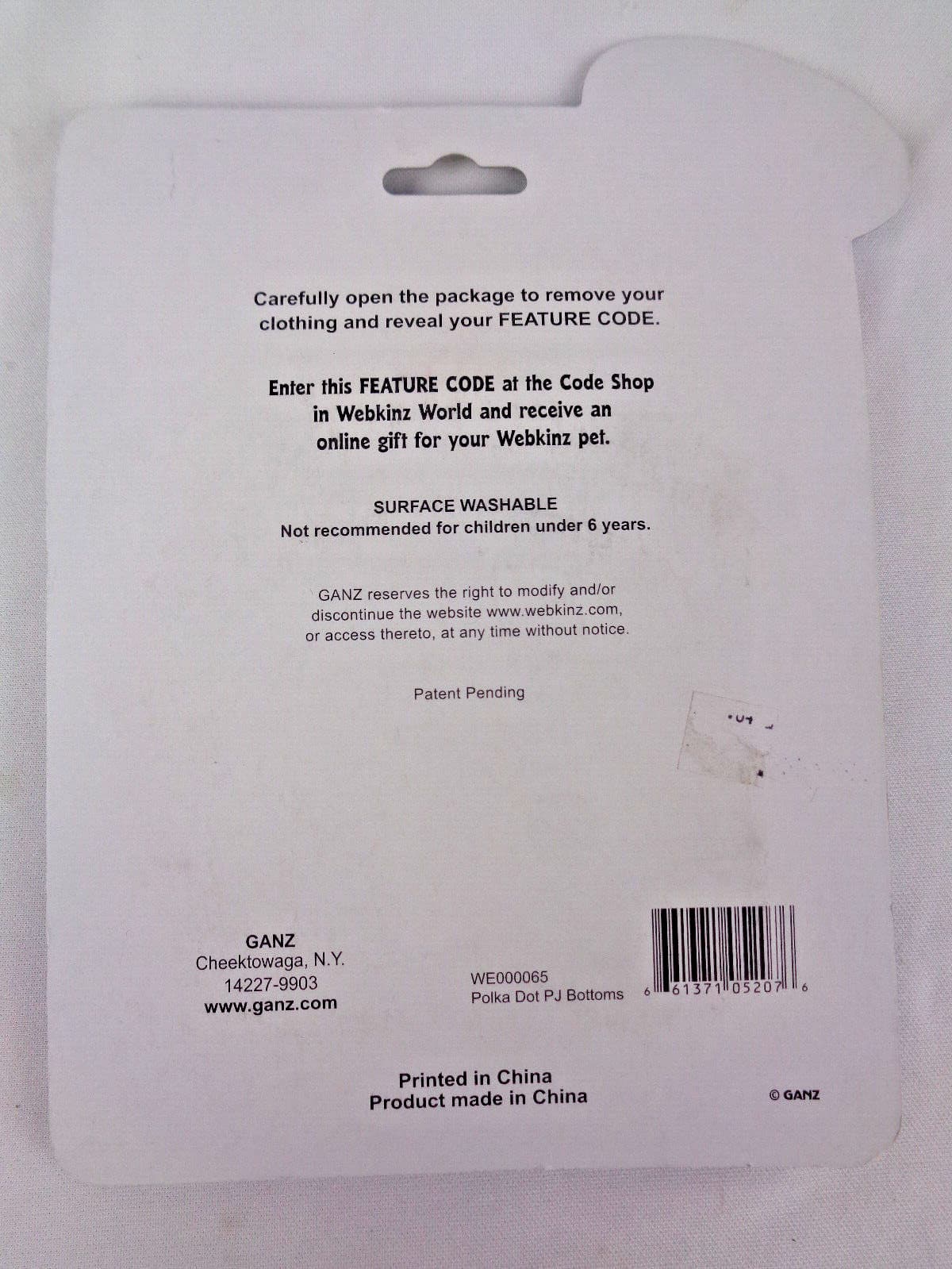 Ganz Webkinz Plush Dog Cat POLKA DOT PJ BOTTOMS  Clothing NIP w/ Code 2