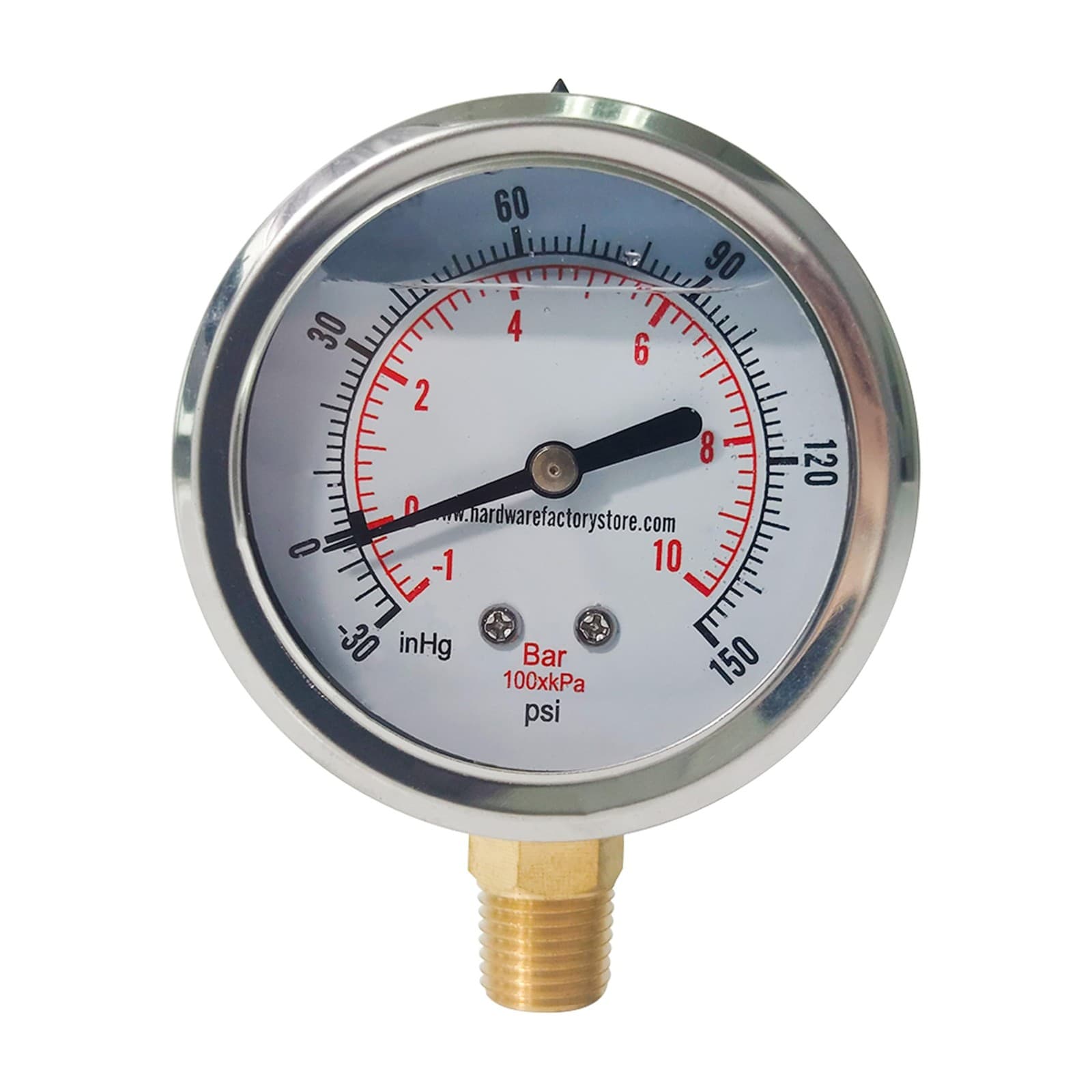 HFS(R) -30 inhg/0/150 psiI Vacuum Pressure Compound Gauge, /4" NPT Lower Mount