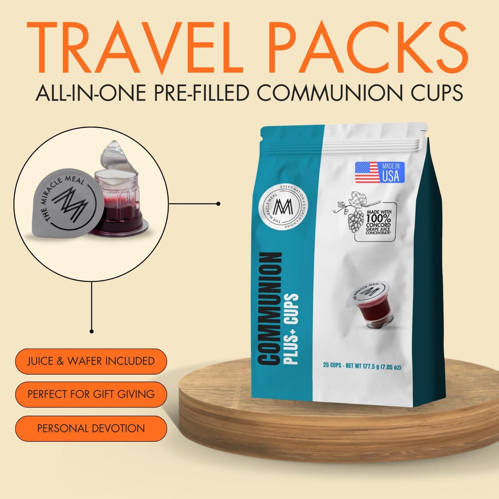 Traditional Travel Bag Set – 25 Cups with 100% Concord Grape Juice & Wafer 2
