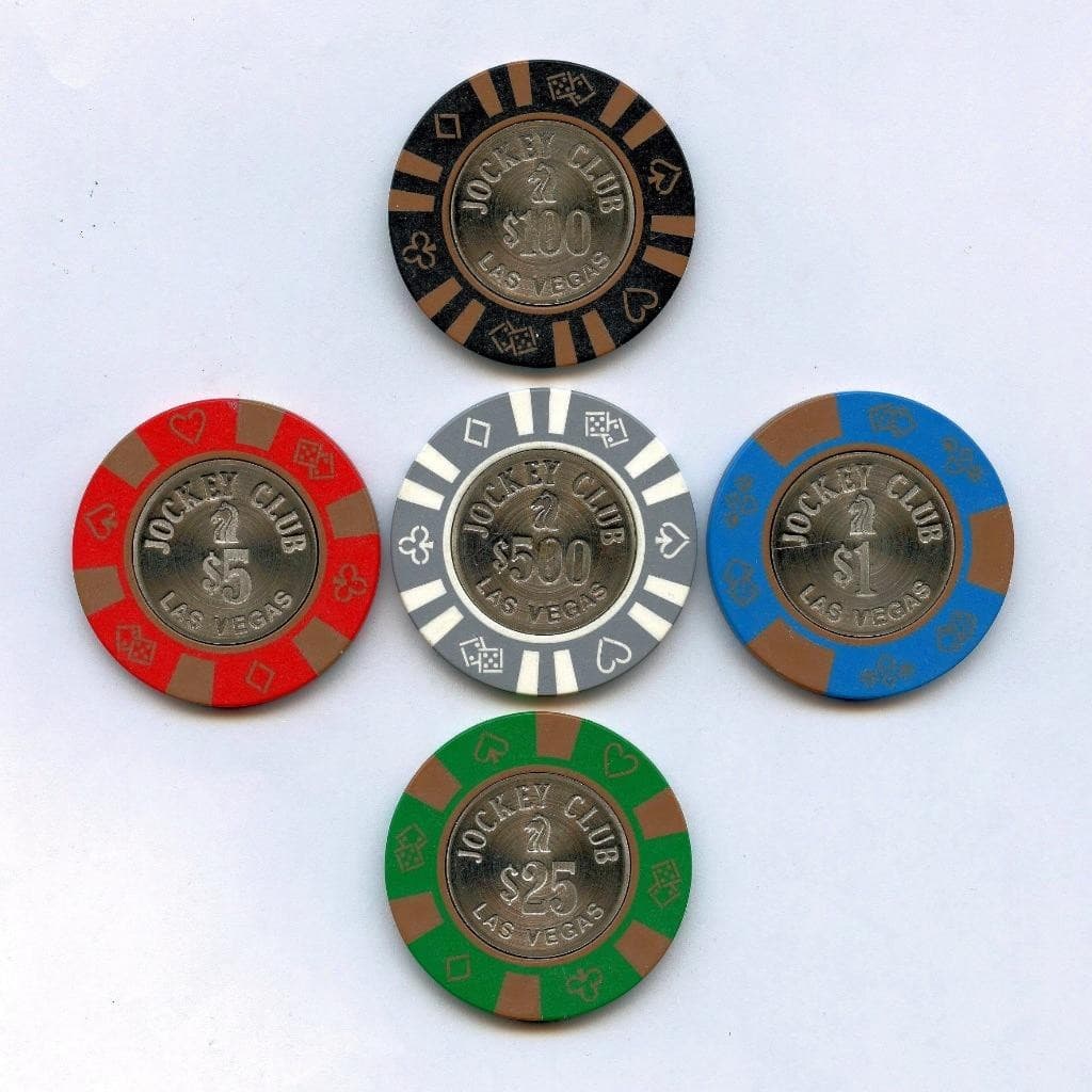 1983 JOCKEY CLUB Set Of (5) Casino Chips $1, $5, $25, $100 & $500 Las Vegas, NV