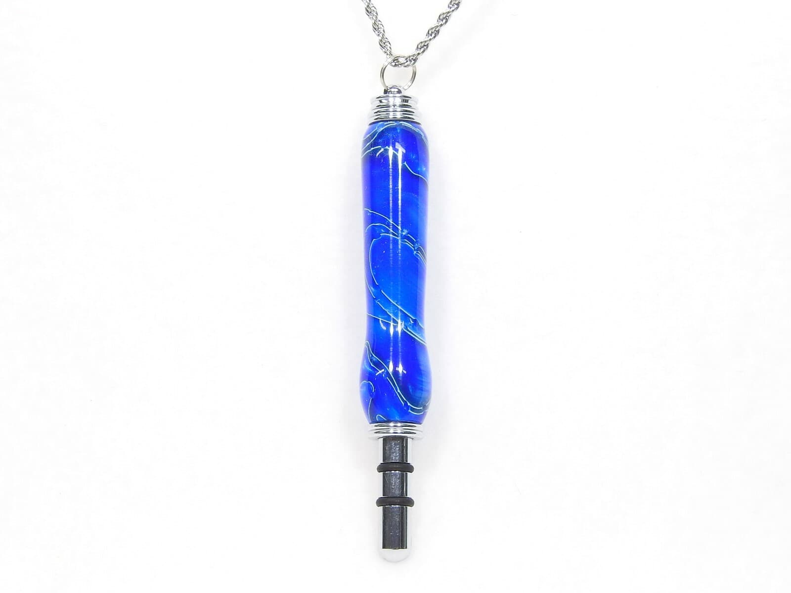 Handmade Seam Ripper Necklace w/ Stiletto, Sapphire Blue, Black, White Acrylic 4