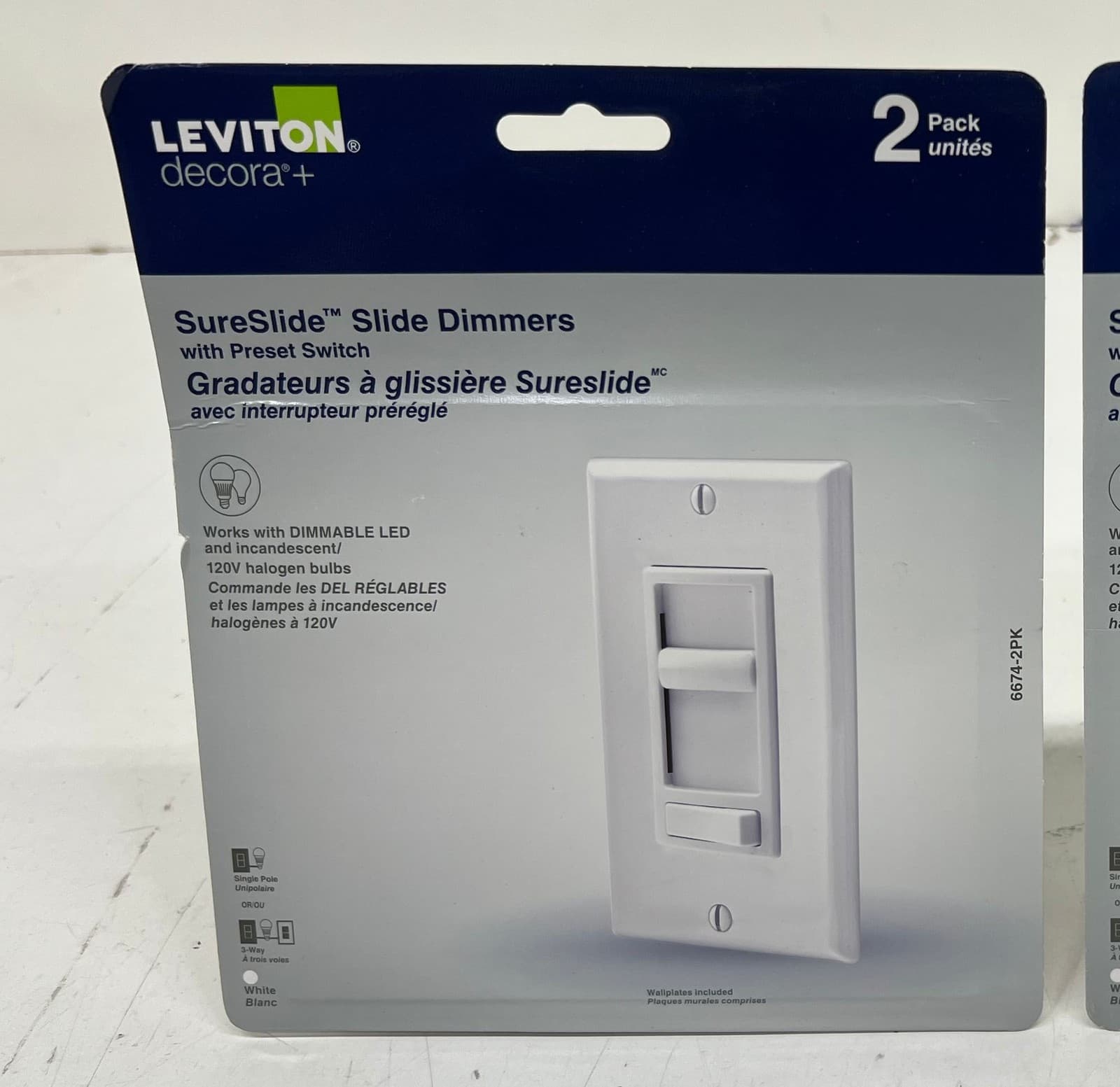 4 PACK Leviton SureSlide Slide Dimmers with Preset Switch White New 2