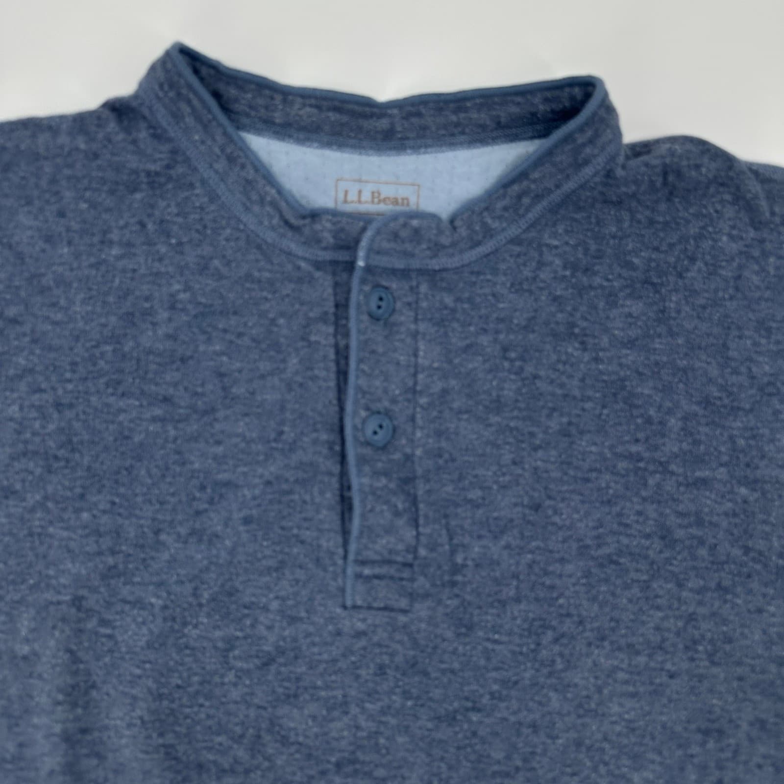 L.L.Bean Mens Henley Shirt Long Sleeve Blue Outer Layer Wool Blend Size Large 2