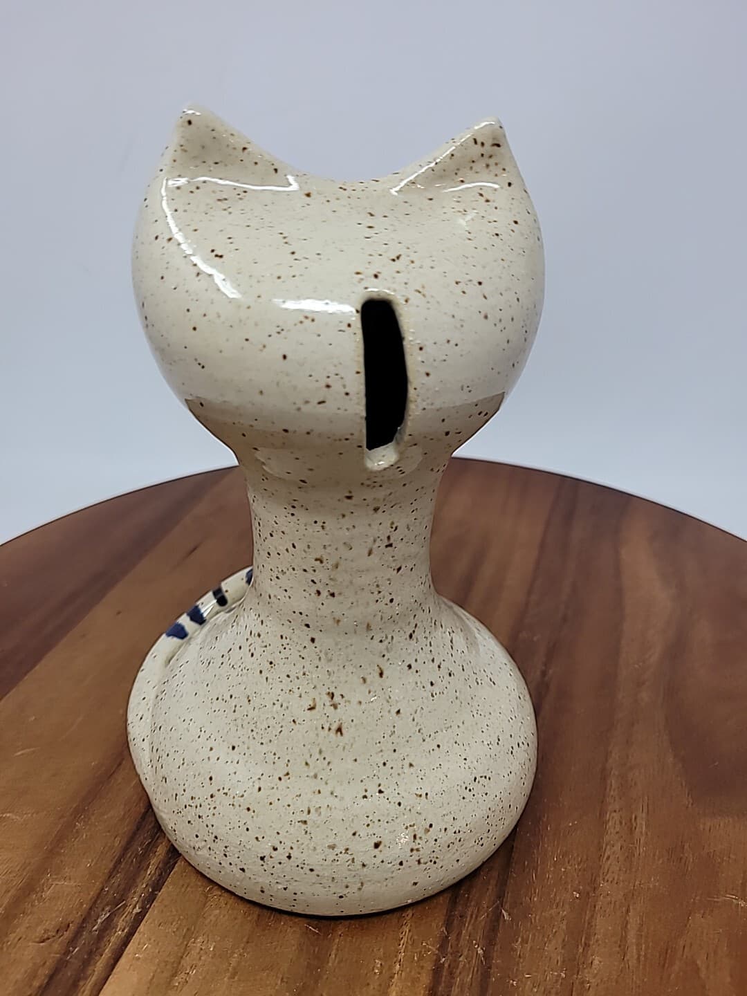 Vintage Skinny Cat Piggy Bank Stoneware Studio Art  Pottery Folk Hesperus Blue 5