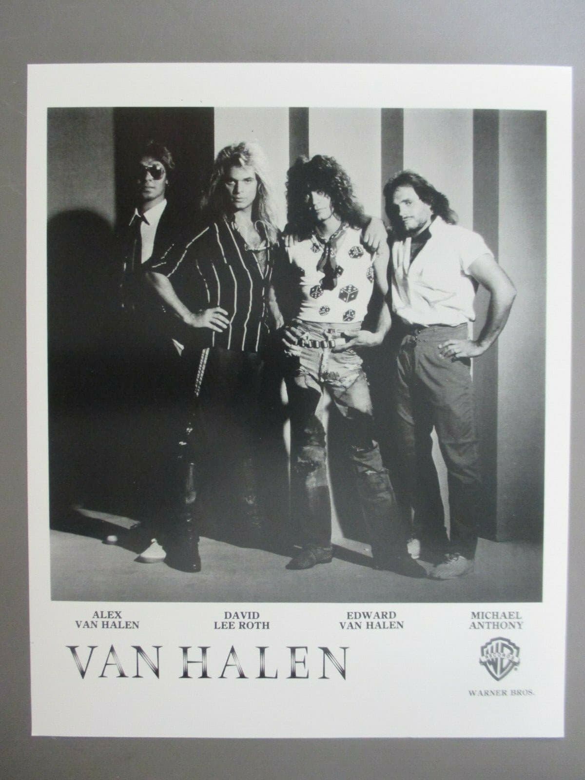 Van Halen black & white 8 X 10 glossy promo photo David in striped shirt !